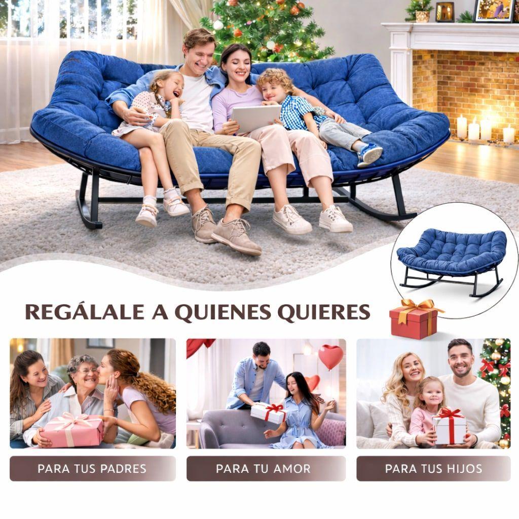 Sillon Mecedor Sillamecedora Sitial Dos Cuerpo Jardín Living Azul Liso-3