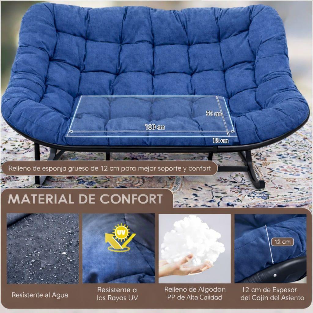 Sillon Mecedor Sillamecedora Sitial Dos Cuerpo Jardín Living Azul Liso-4