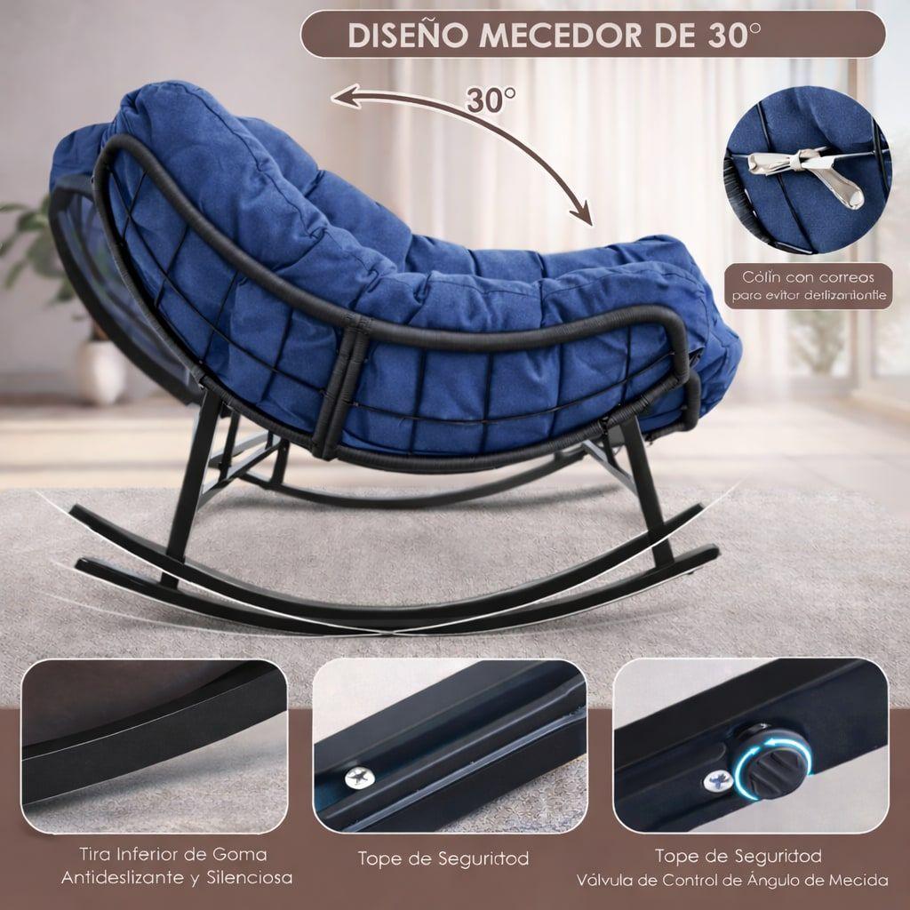 Sillon Mecedor Sillamecedora Sitial Dos Cuerpo Jardín Living Azul Liso-5