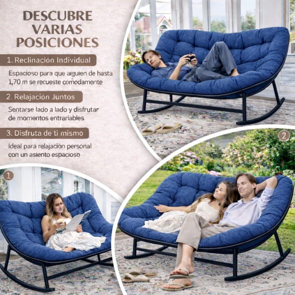 Sillon Mecedor Sillamecedora Sitial Dos Cuerpo Jardín Living Azul Liso-6