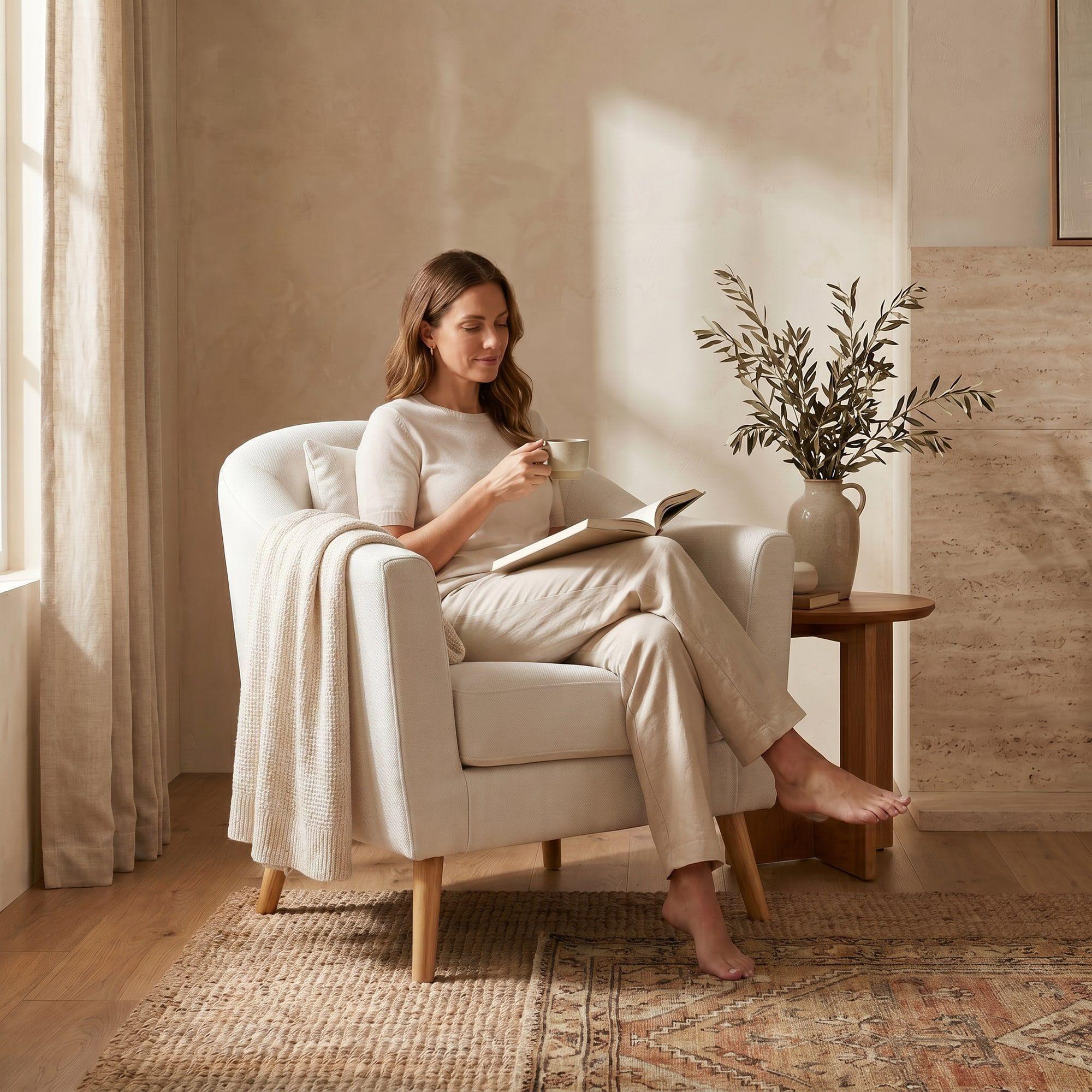 Sitial Poltrona Silla Sillon Con Cojin De Regalo 80x70x52cm Blanco-5