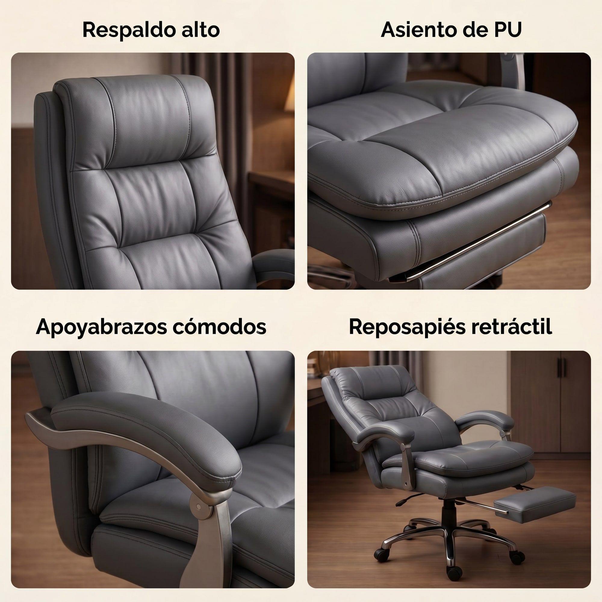 Silla Oficina Gerencial Asiento De Cuero Pata Acero Premium Gris Claro Cuero Sintético-3