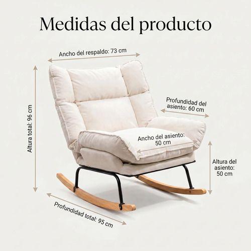 Sillon Mecedor Silla Mecedora Sitial Reclinable Tela Suave Blanco-2