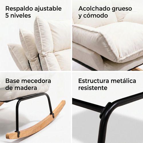 Sillon Mecedor Silla Mecedora Sitial Reclinable Tela Suave Blanco-3
