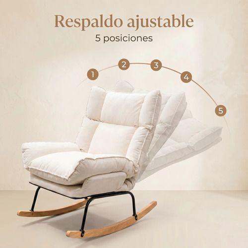Sillon Mecedor Silla Mecedora Sitial Reclinable Tela Suave Blanco-4