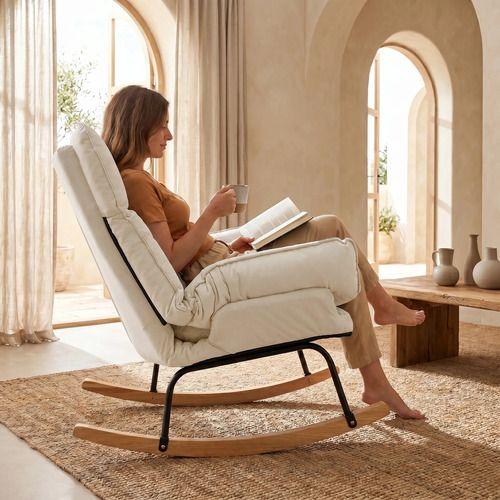 Sillon Mecedor Silla Mecedora Sitial Reclinable Tela Suave Blanco-6