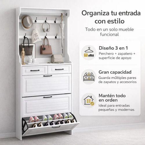 Zapatero Con Perchero Y Ganchos Organizador Entrada 24 Pares Blanco-2