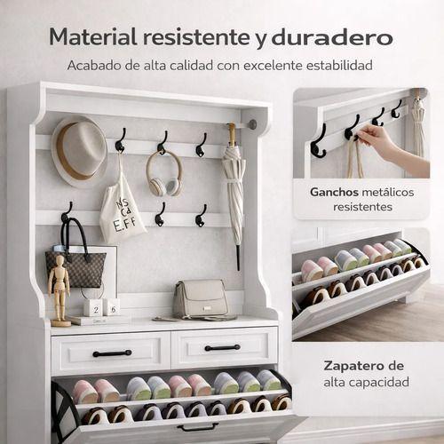 Zapatero Con Perchero Y Ganchos Organizador Entrada 24 Pares Blanco-5