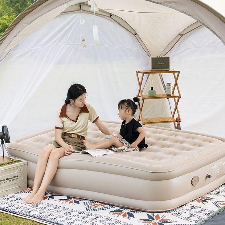Colchón Inflable Eléctrico Inflador Con Linterna 2 Plaza Amarillo-6