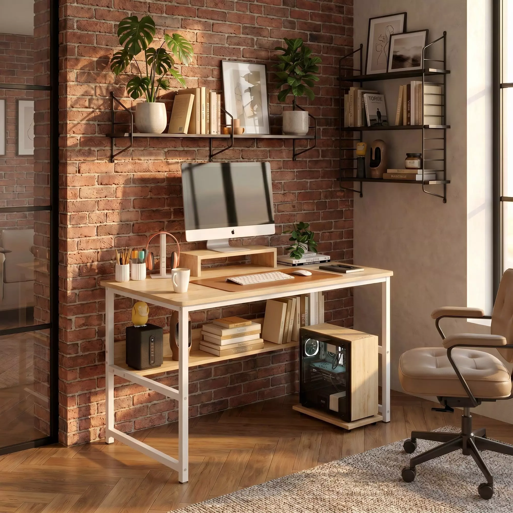 Escritorio Con Elevador De Monitor Y Organizadores 100x50x72 Arce-5