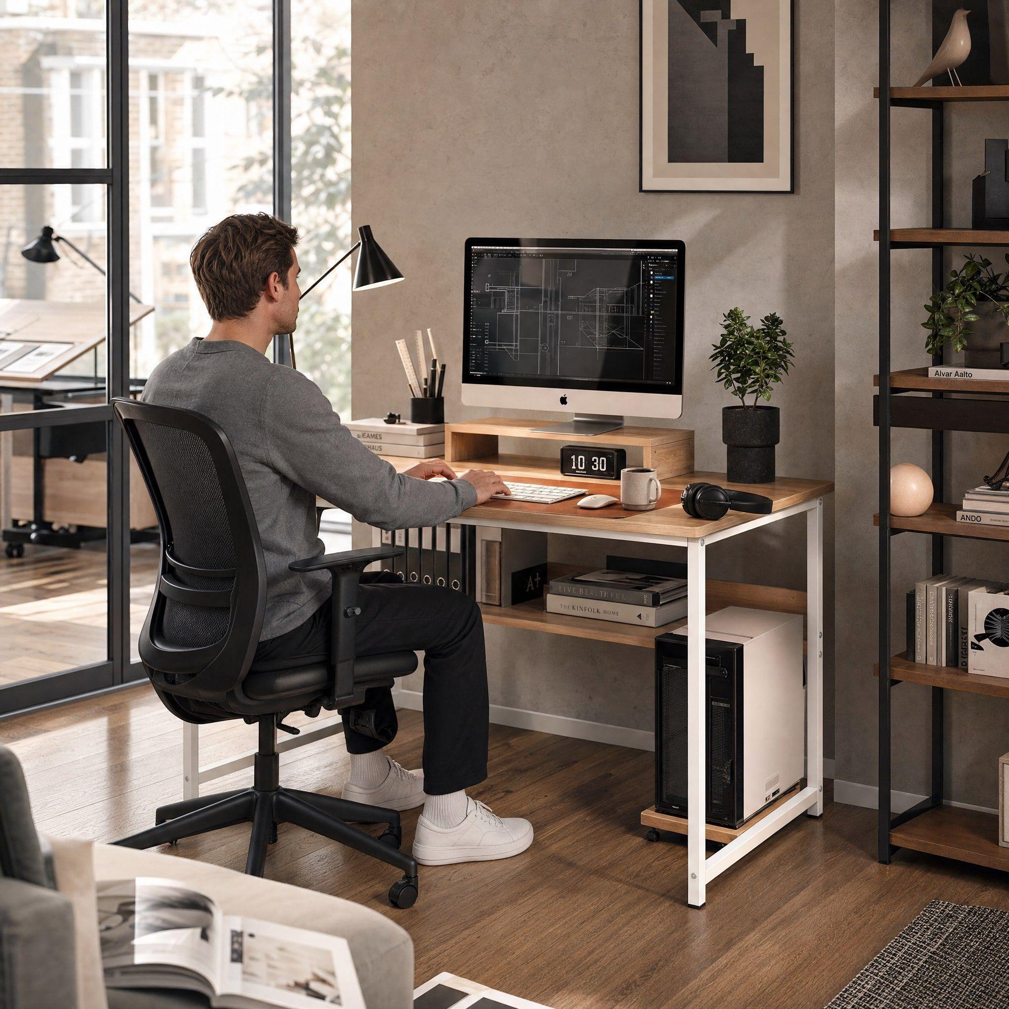 Escritorio Con Elevador De Monitor Y Organizadores 100x50x72 Arce-6
