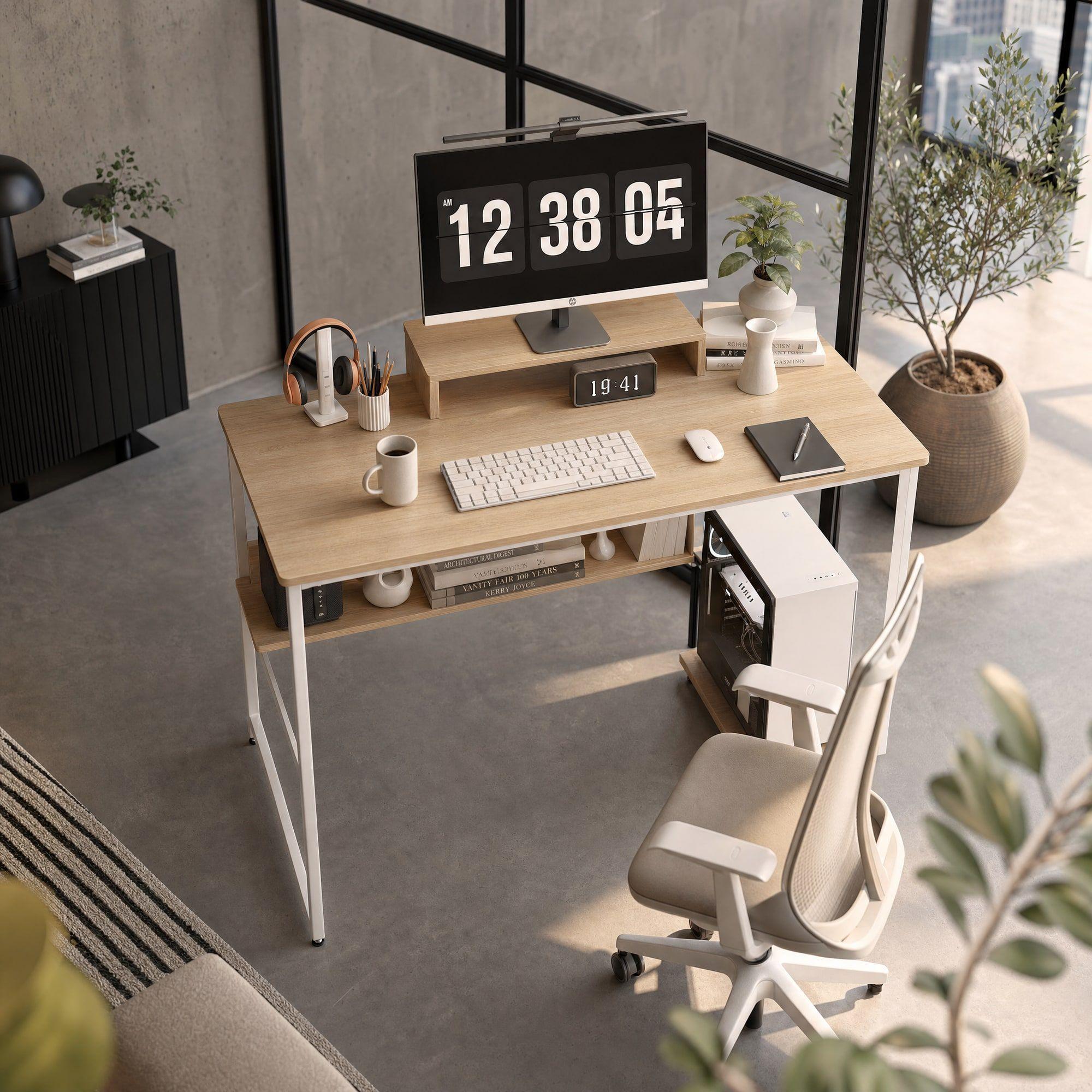 Escritorio Con Elevador De Monitor Y Organizadores 100x50x72 Arce-7