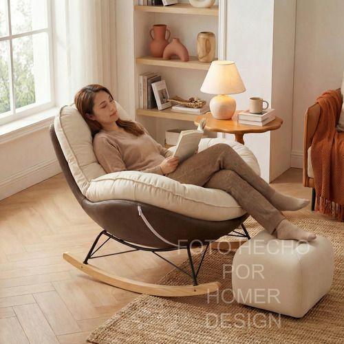 Sillon Mecedor Silla Mecedora Sitial Talla L Con Raposa Pie Blanco Cafe Liso-5