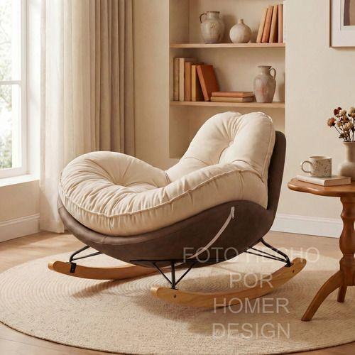 Sillon Mecedor Silla Mecedora Sitial Talla L Con Raposa Pie Blanco Cafe Liso-7