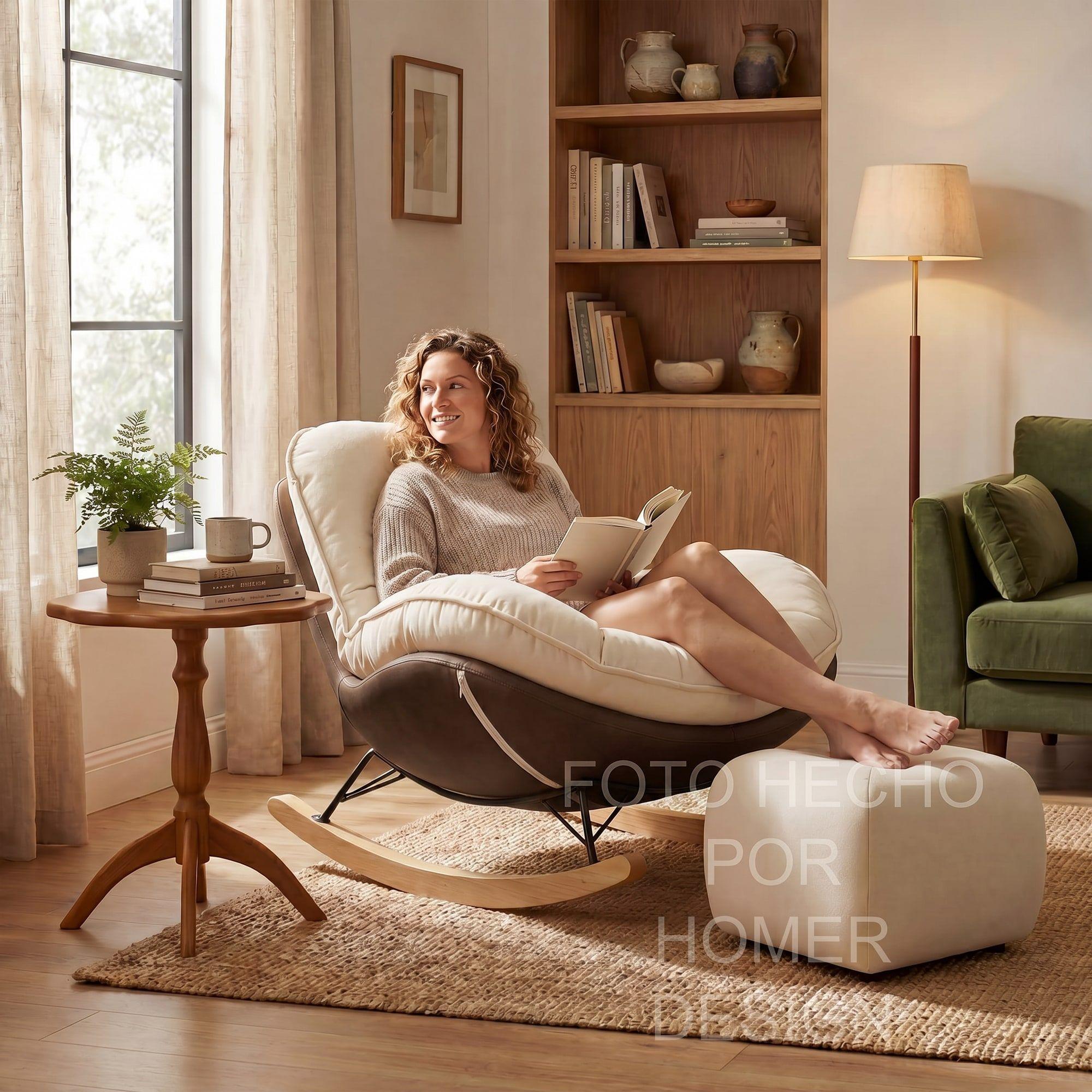 Sillon Mecedor Silla Mecedora Sitial Talla L Con Raposa Pie Blanco Cafe Liso-2