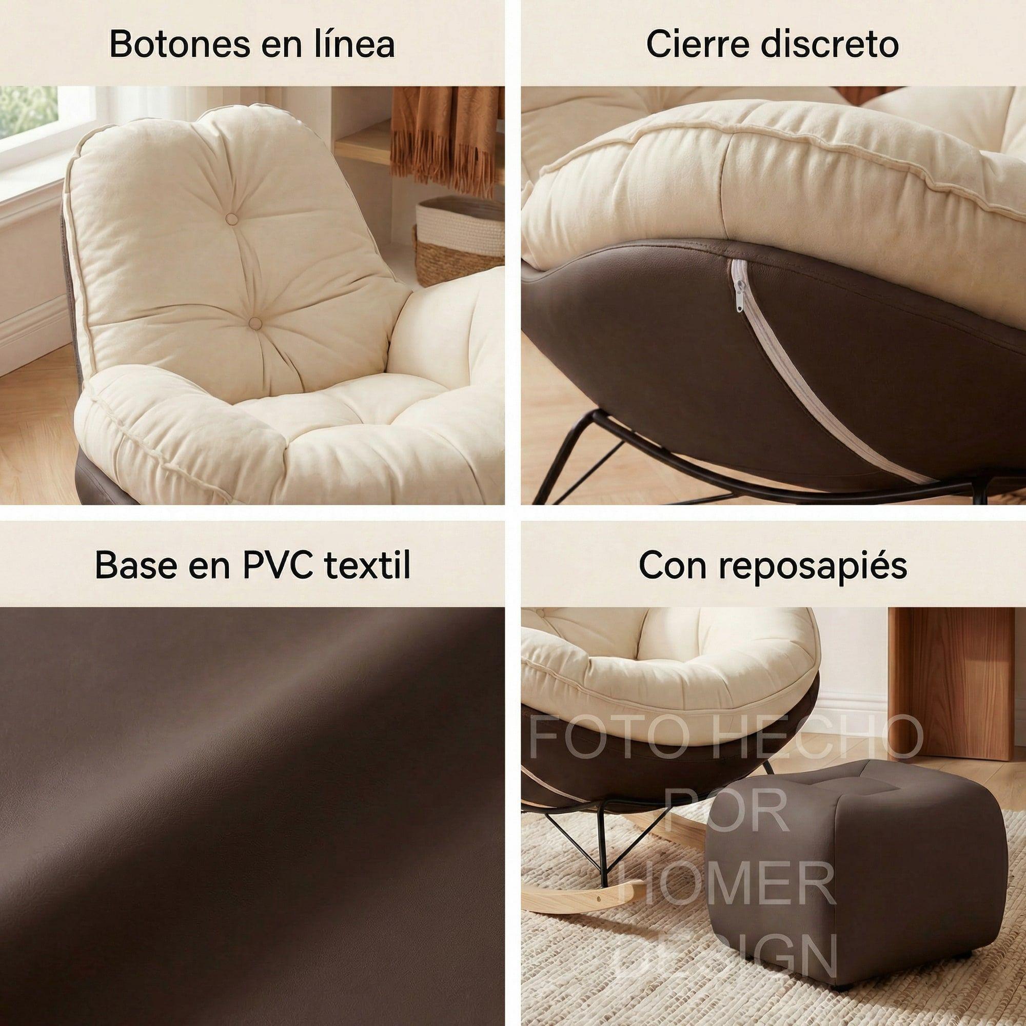 Sillon Mecedor Silla Mecedora Sitial Talla L Con Raposa Pie Blanco Cafe Liso-4