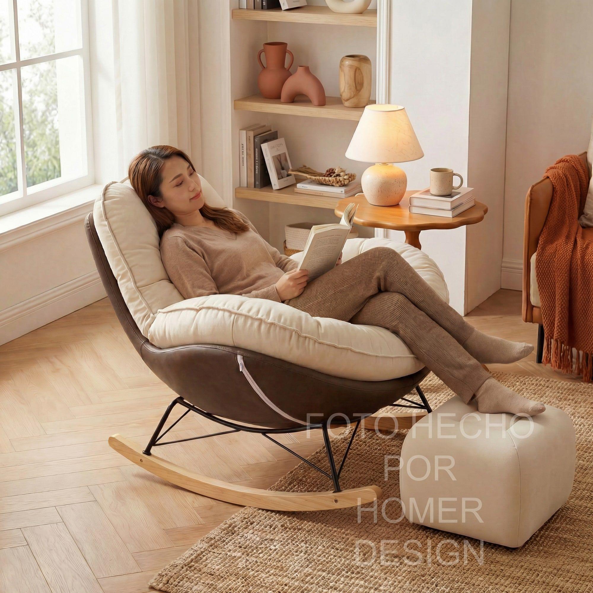 Sillon Mecedor Silla Mecedora Sitial Talla L Con Raposa Pie Blanco Cafe Liso-5