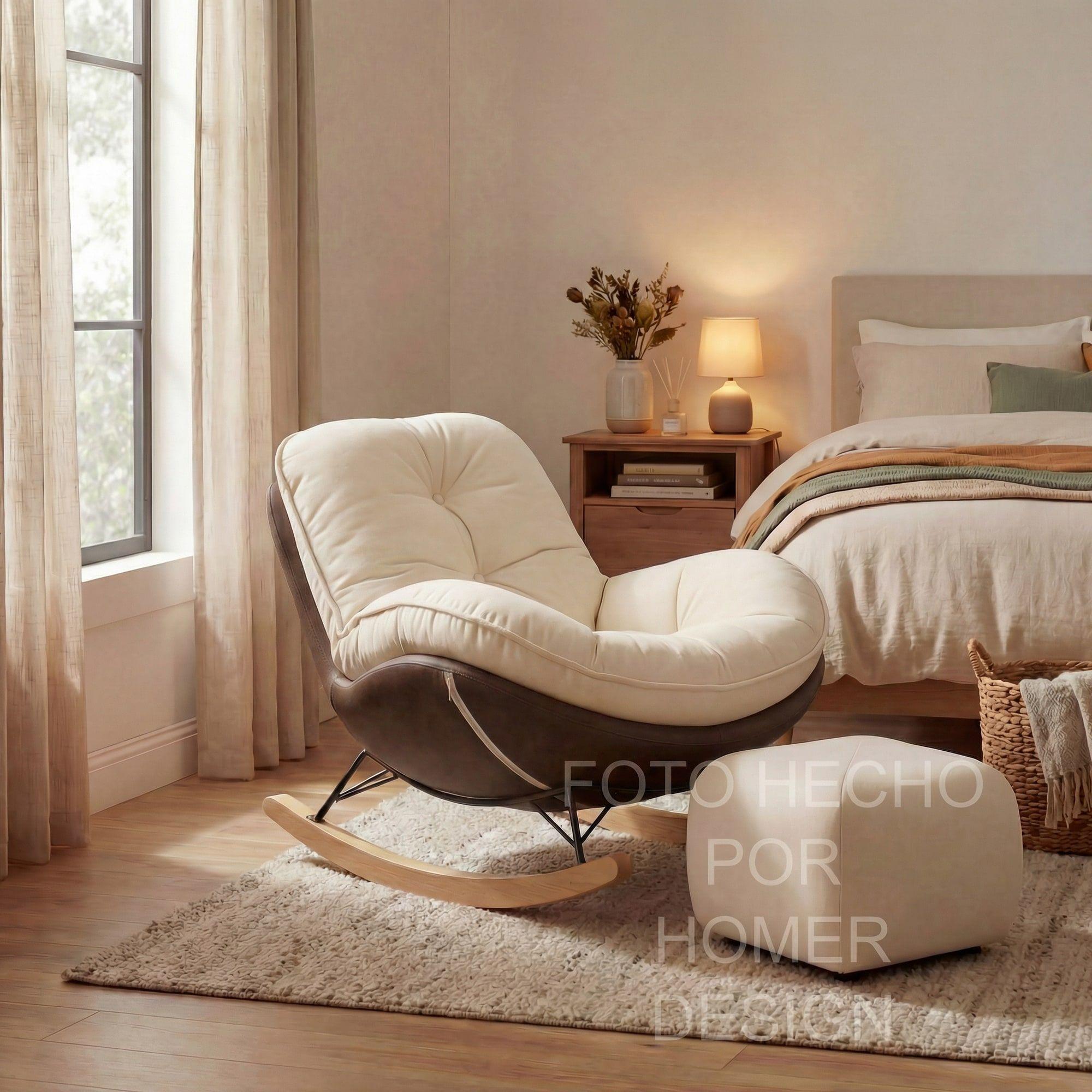 Sillon Mecedor Silla Mecedora Sitial Talla L Con Raposa Pie Blanco Cafe Liso-6