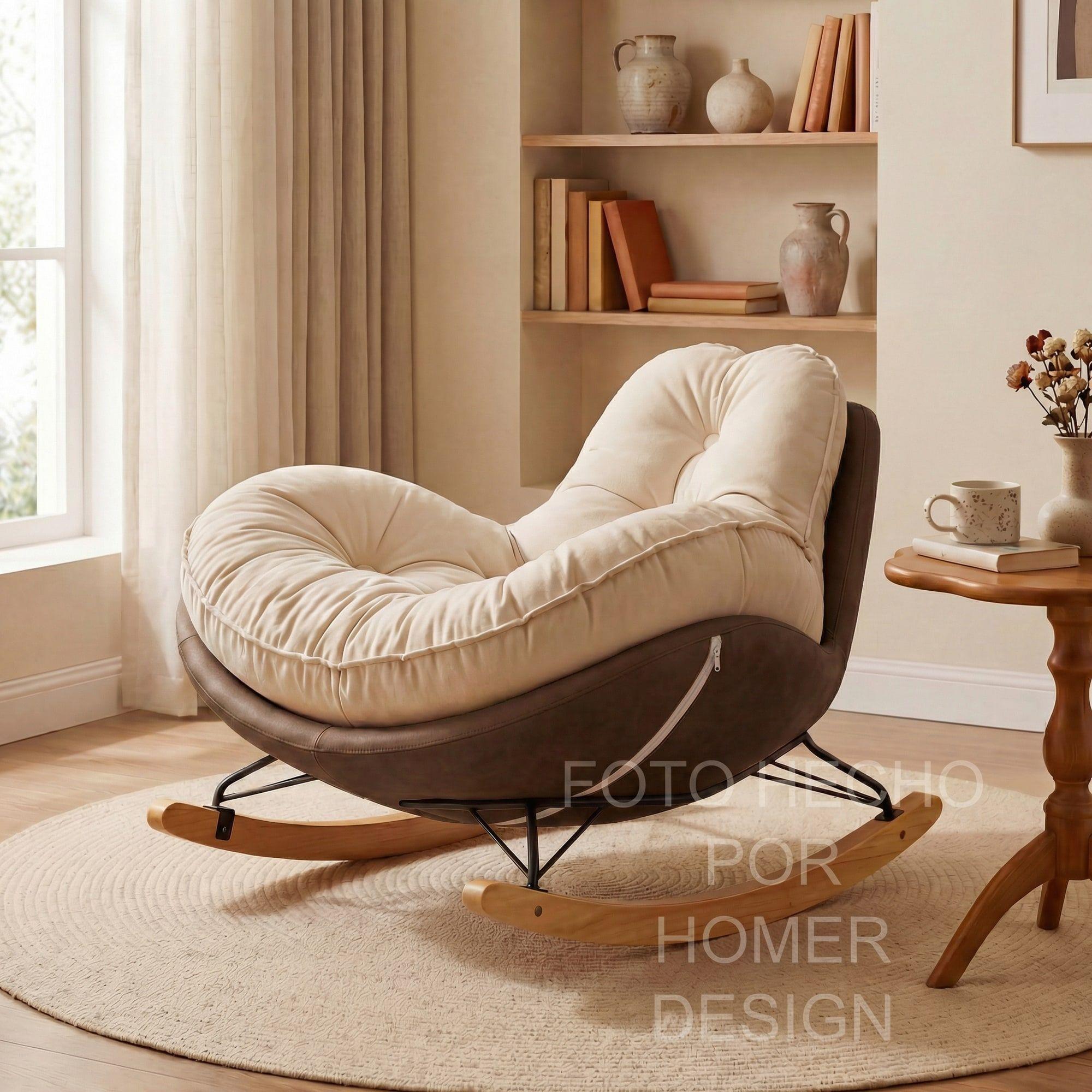 Sillon Mecedor Silla Mecedora Sitial Talla L Con Raposa Pie Blanco Cafe Liso-7