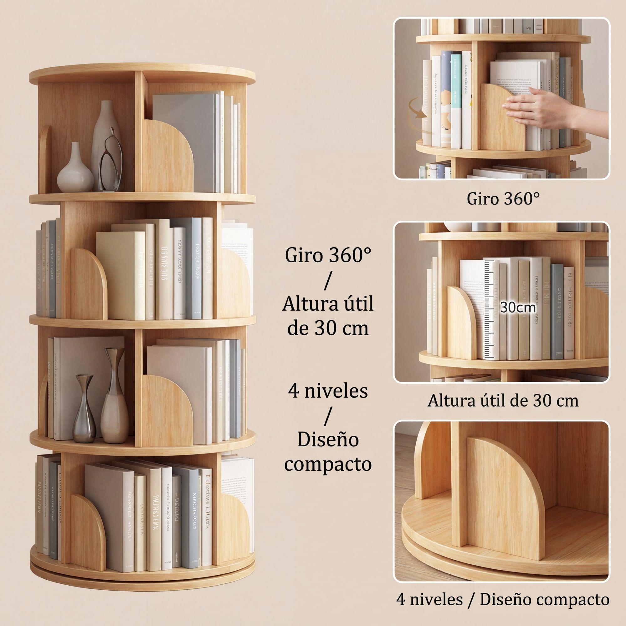 Biblioteca Giratoria Librero Organizador Libros Alto 129cm-3