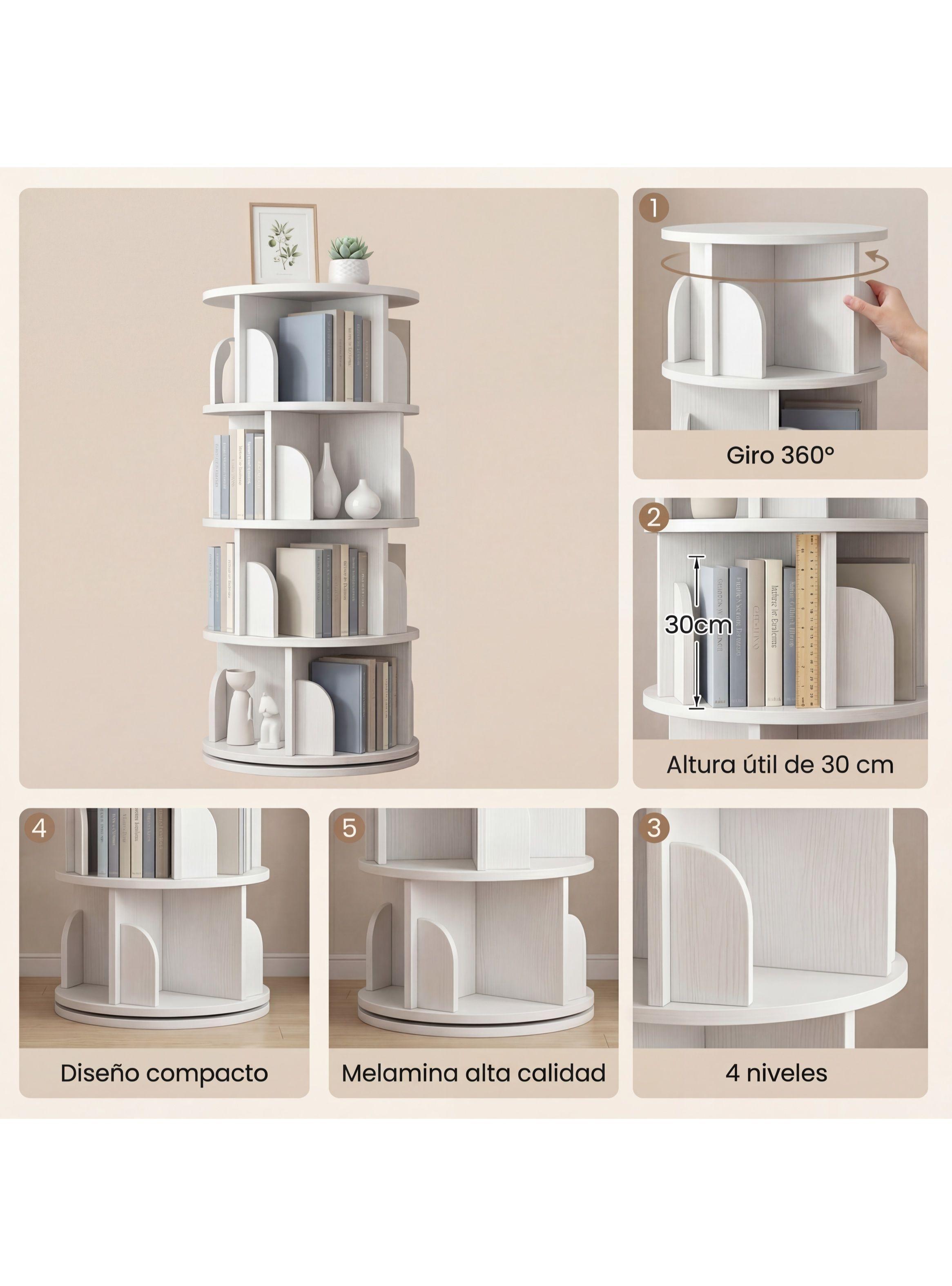Biblioteca Giratoria Librero Organizador Libros Alto 129cm-4