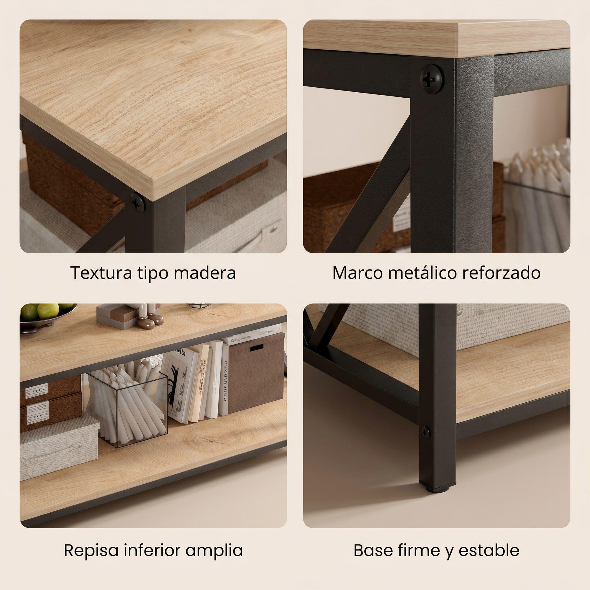 Mesa De Centro Minimalista Con Cubierta De Melamina Color Marrón Claro-3