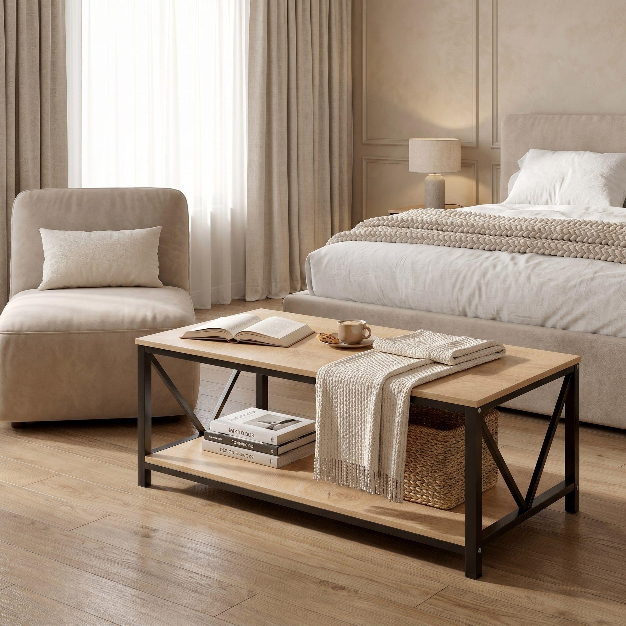 Mesa De Centro Minimalista Con Cubierta De Melamina Color Marrón Claro-7