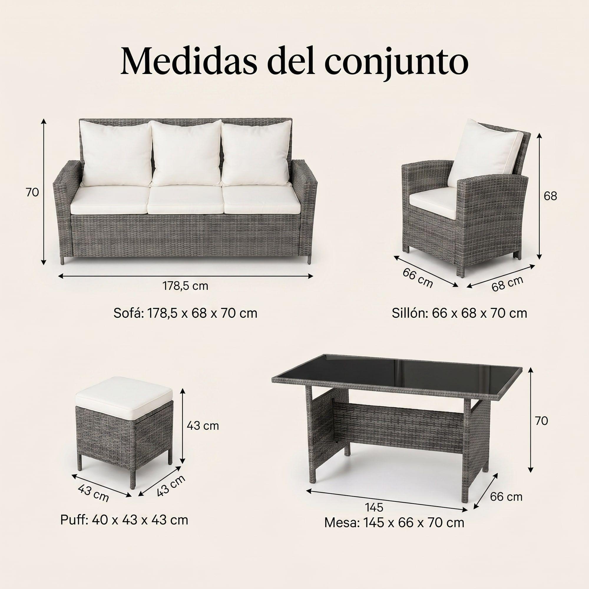 Juego Terraza Sofá y 2 Sillones 7 Personas Negro-2