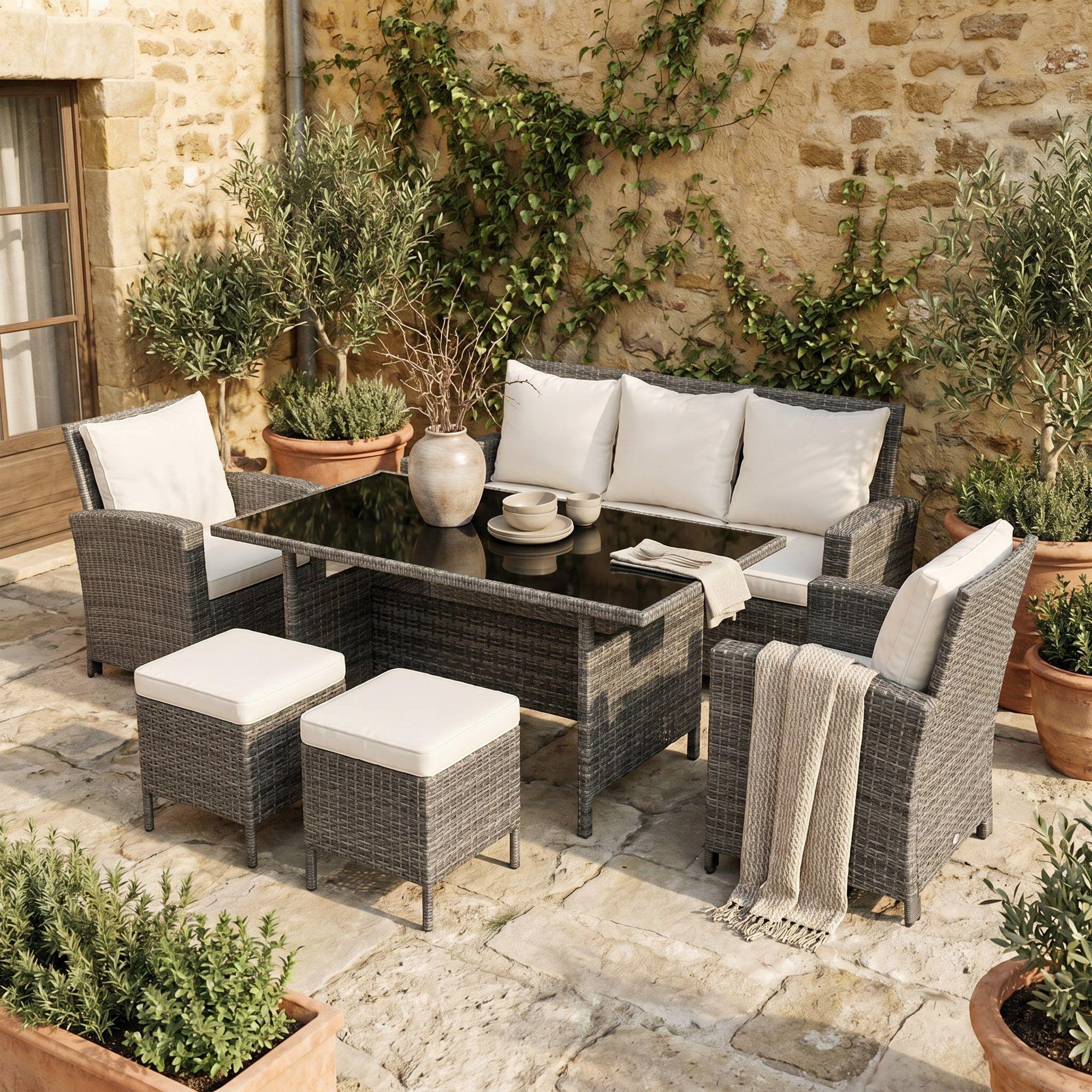 Juego Terraza Sofá y 2 Sillones 7 Personas Negro-4