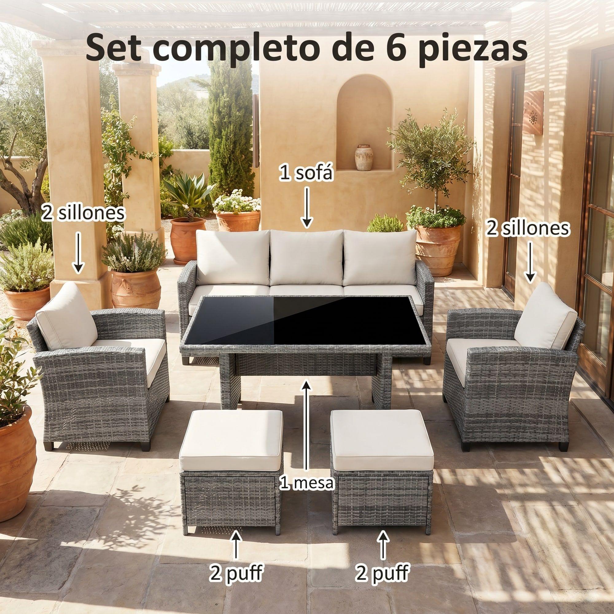 Juego Terraza Sofá y 2 Sillones 7 Personas Negro-6