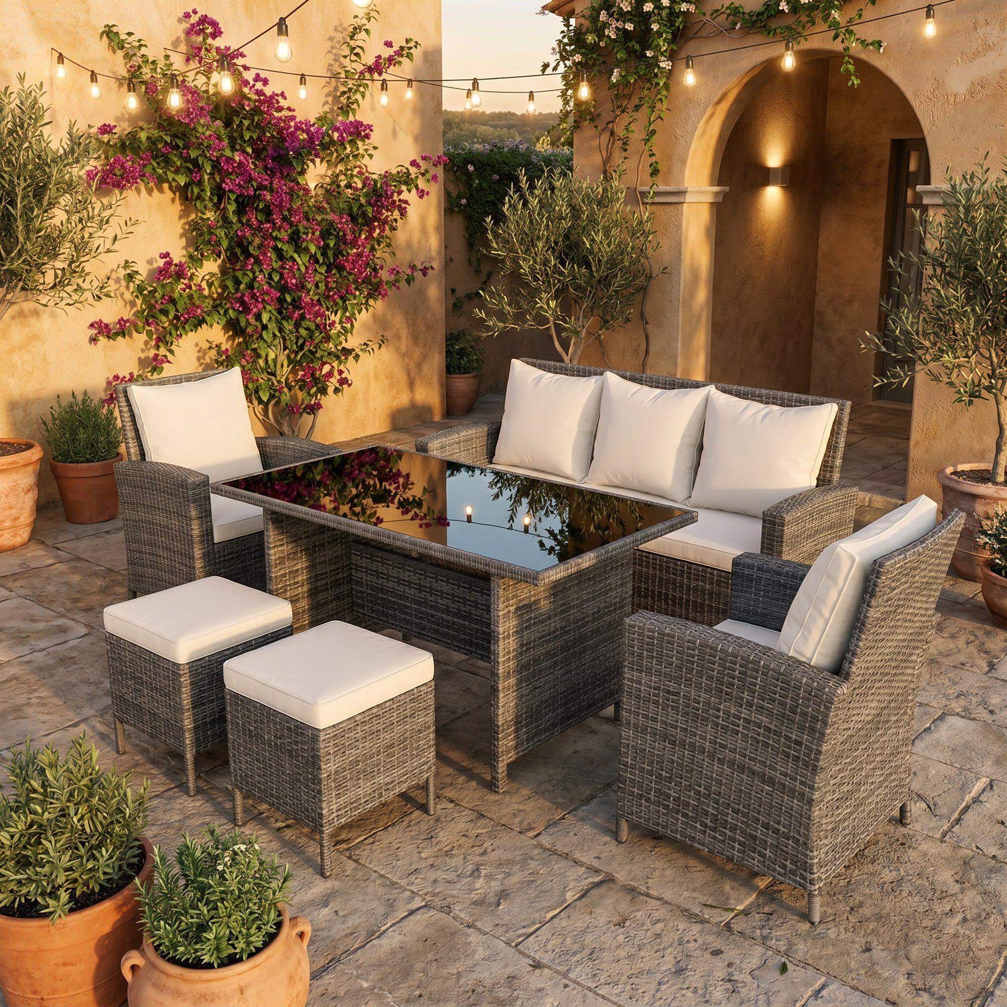 Juego Terraza Sofá y 2 Sillones 7 Personas Negro-7