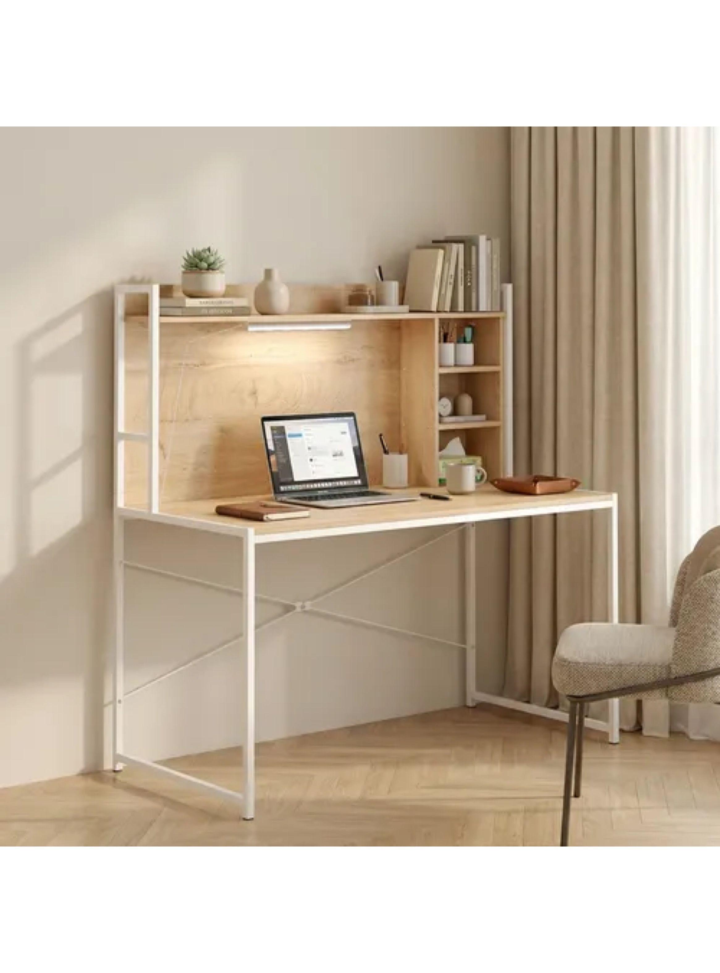 Escritorio Moderno Oficina Con Led Y Organizador 120x50x73cm Marrón-0