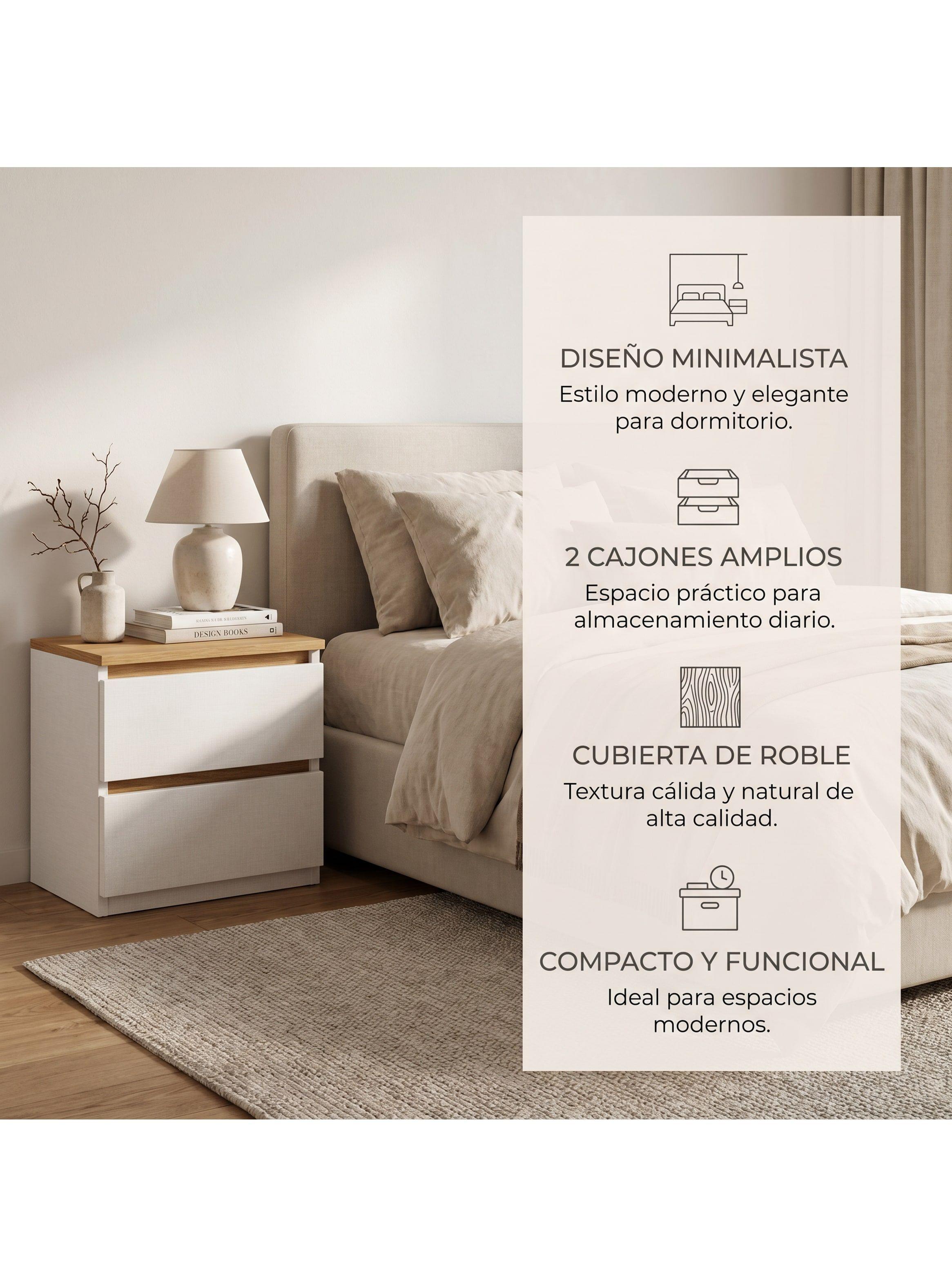 Velador 2 Niveles Con 2 Cajones Homer Design 40*30*41cm Mate Marrón Clara-1