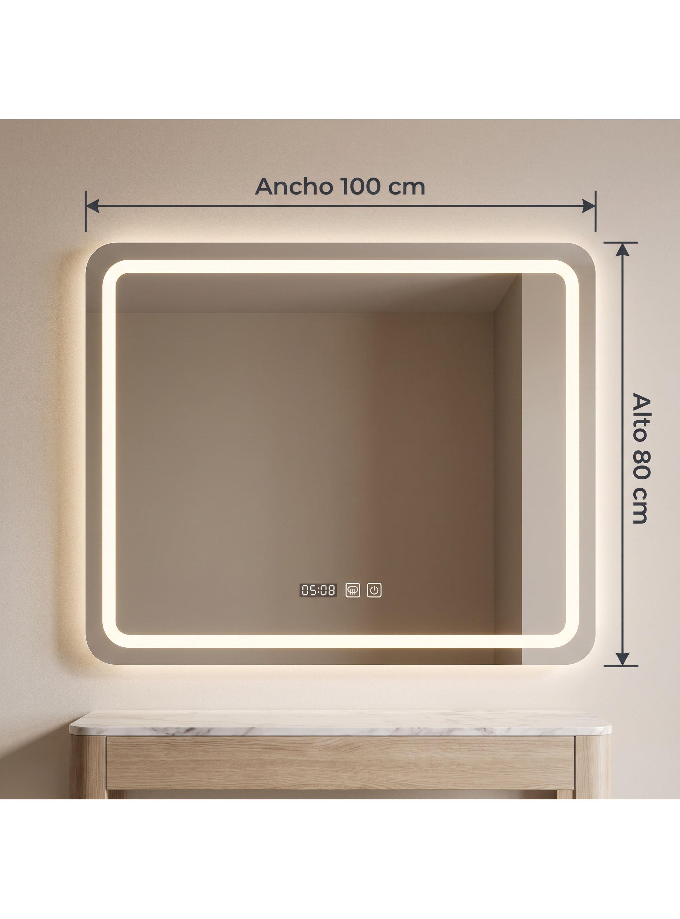 Espejo Baños Inteligente Luz Variable Antiempañante 80x100 Horizontal-2
