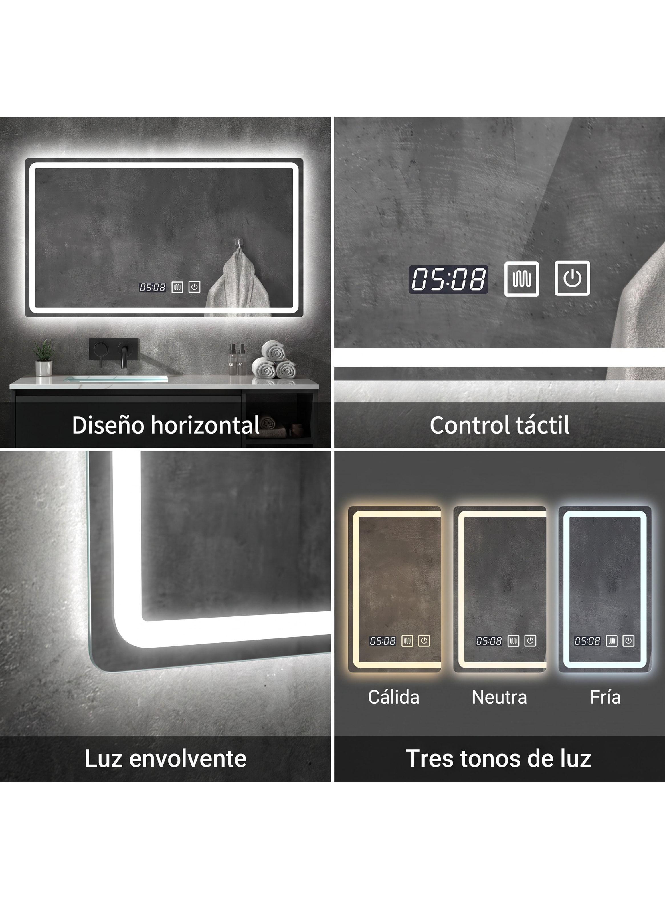 Espejo Baños Inteligente Luz Variable Antiempañante 80x100 Horizontal-3