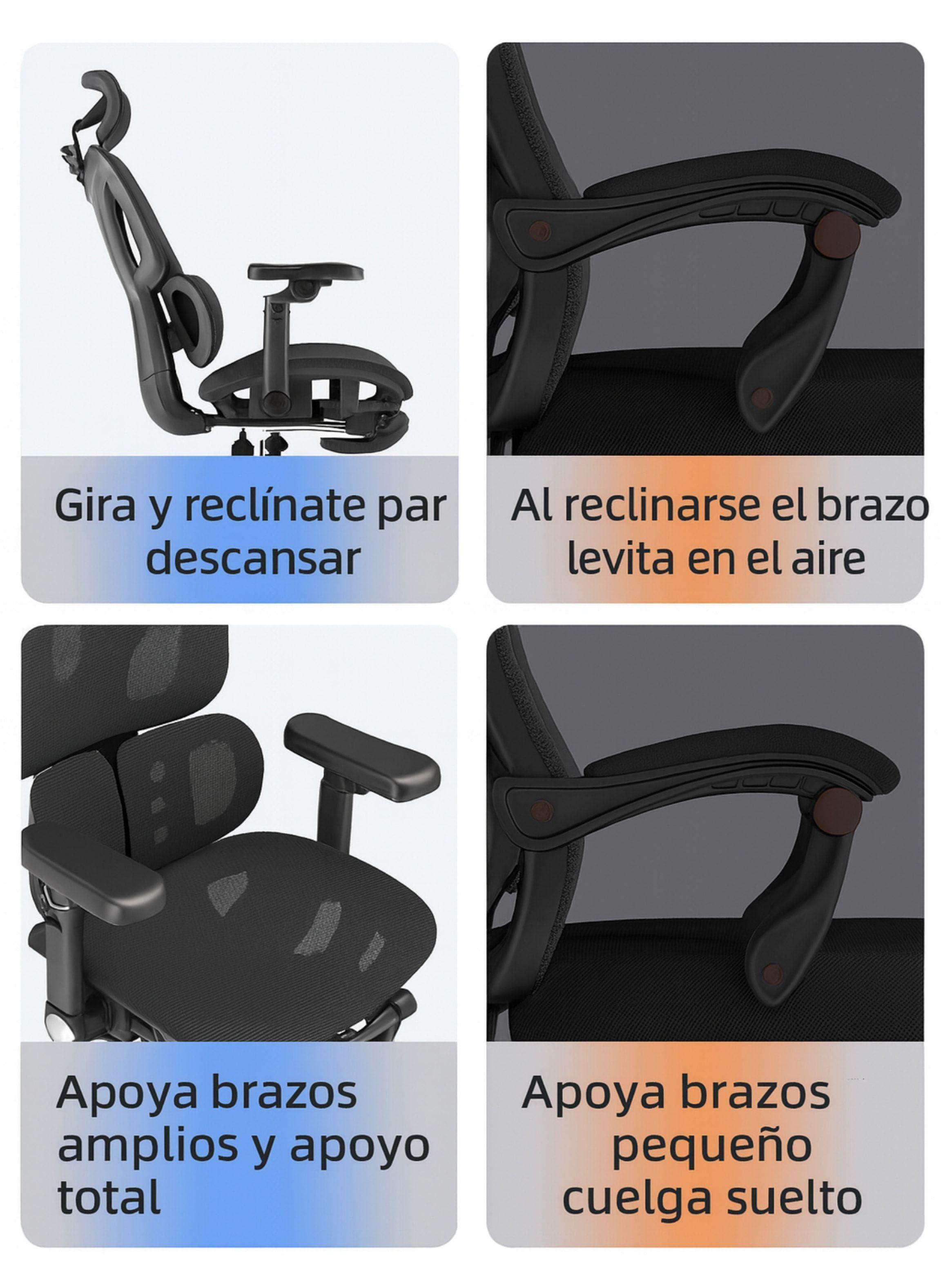 Silla De Oficina Ergonomica Pata Acero Sporte Lumbar Resolte Color Negro Material Del Tapizado Algo-9