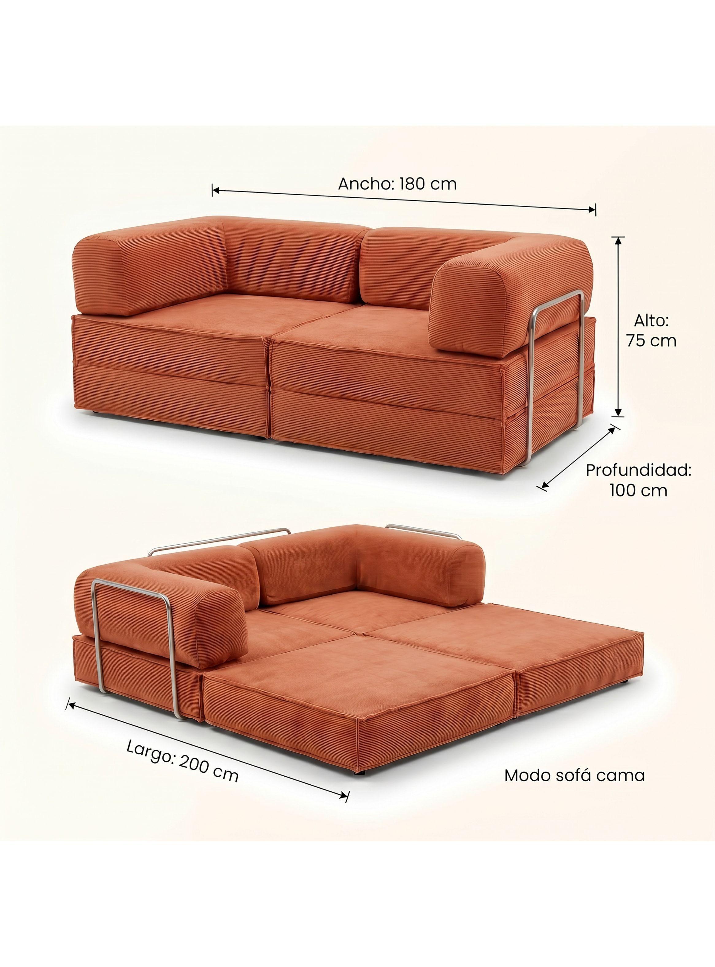 Sofa Cama King Modular 3 En 1 Convertible Alta Tencidad Rojo Terracota-4