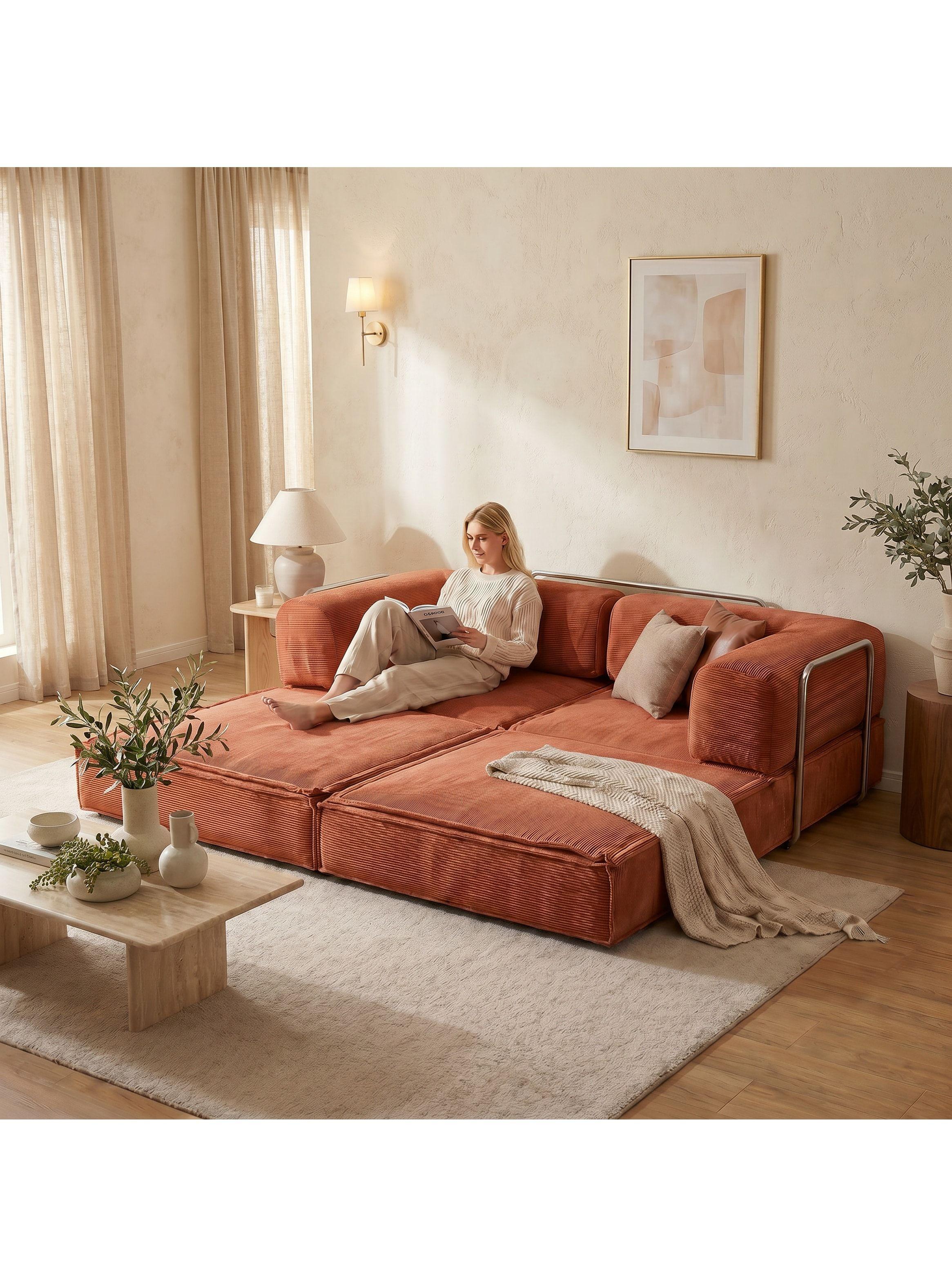 Sofa Cama King Modular 3 En 1 Convertible Alta Tencidad Rojo Terracota-6