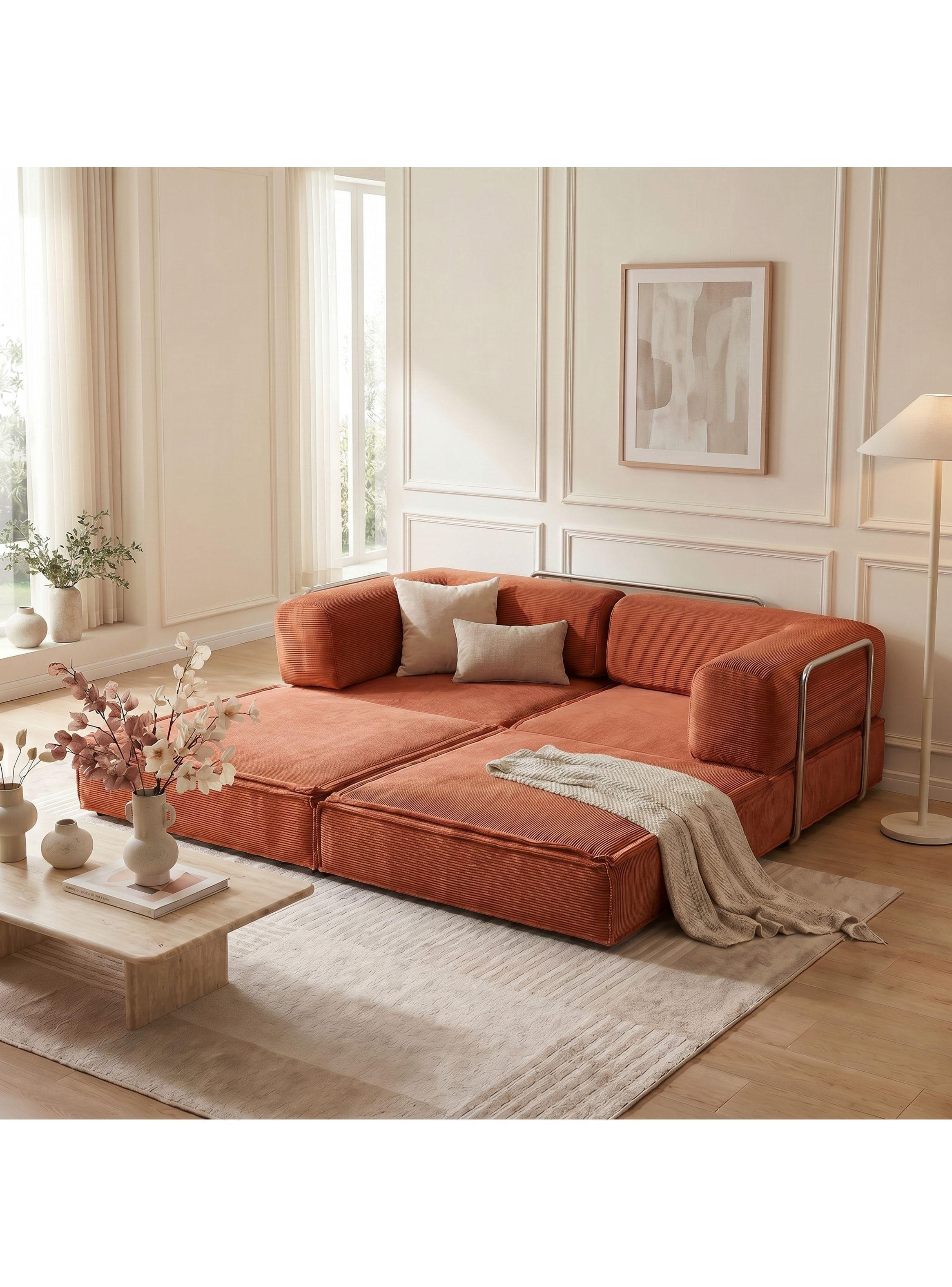 Sofa Cama King Modular 3 En 1 Convertible Alta Tencidad Rojo Terracota-7