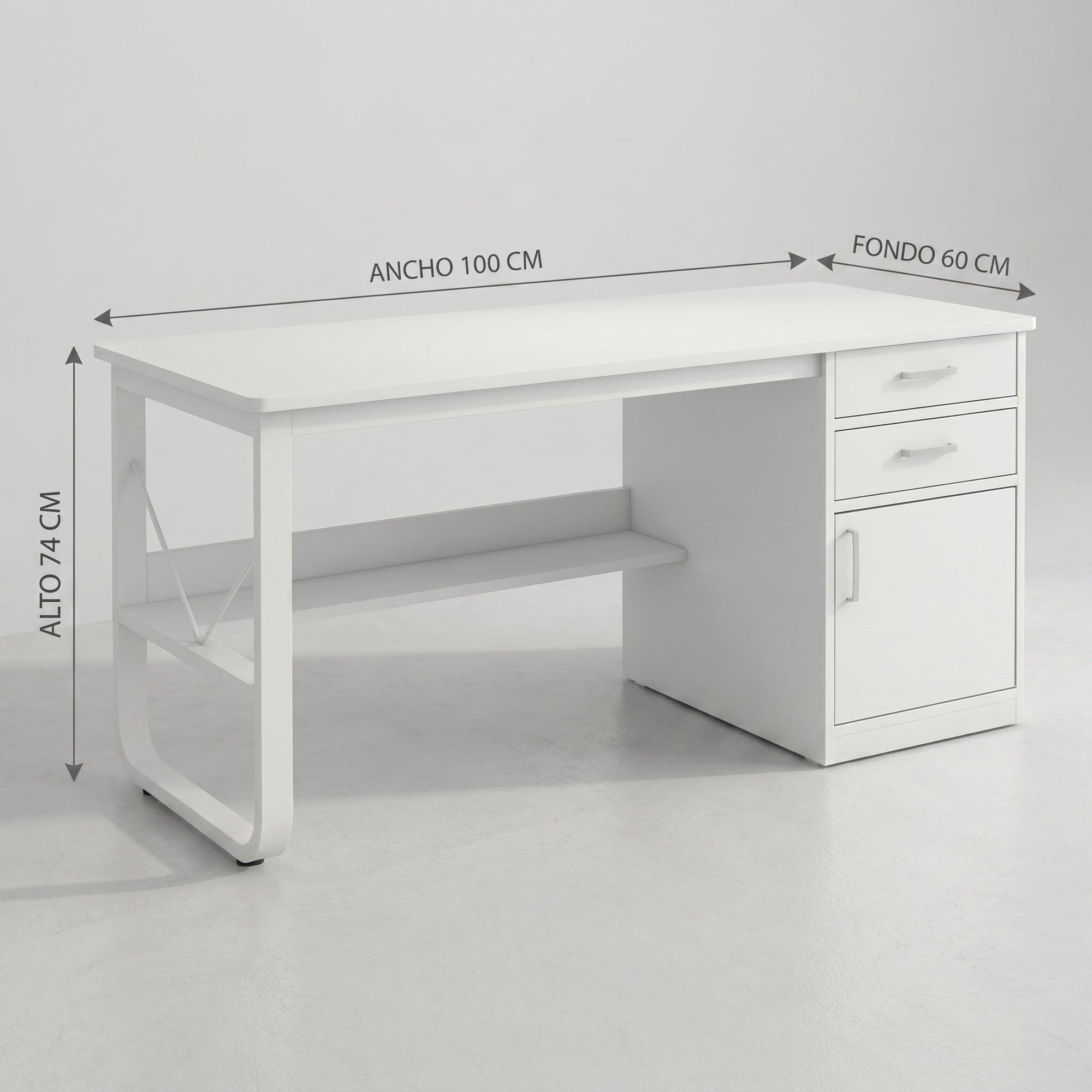 Escritorio Moderno Con Cajoneras 100x60x72cm Para Oficina Blanco-2