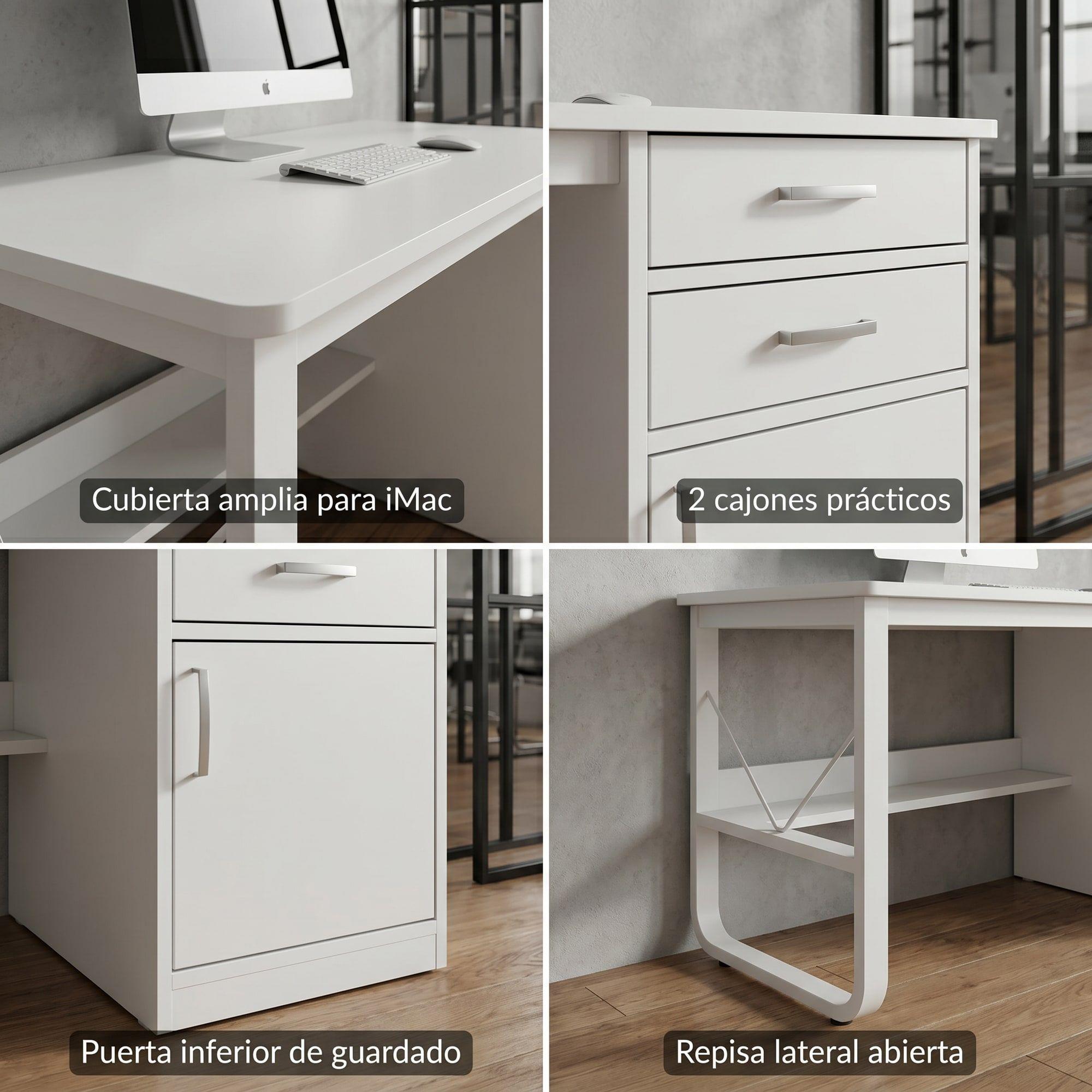 Escritorio Moderno Con Cajoneras 100x60x72cm Para Oficina Blanco-3