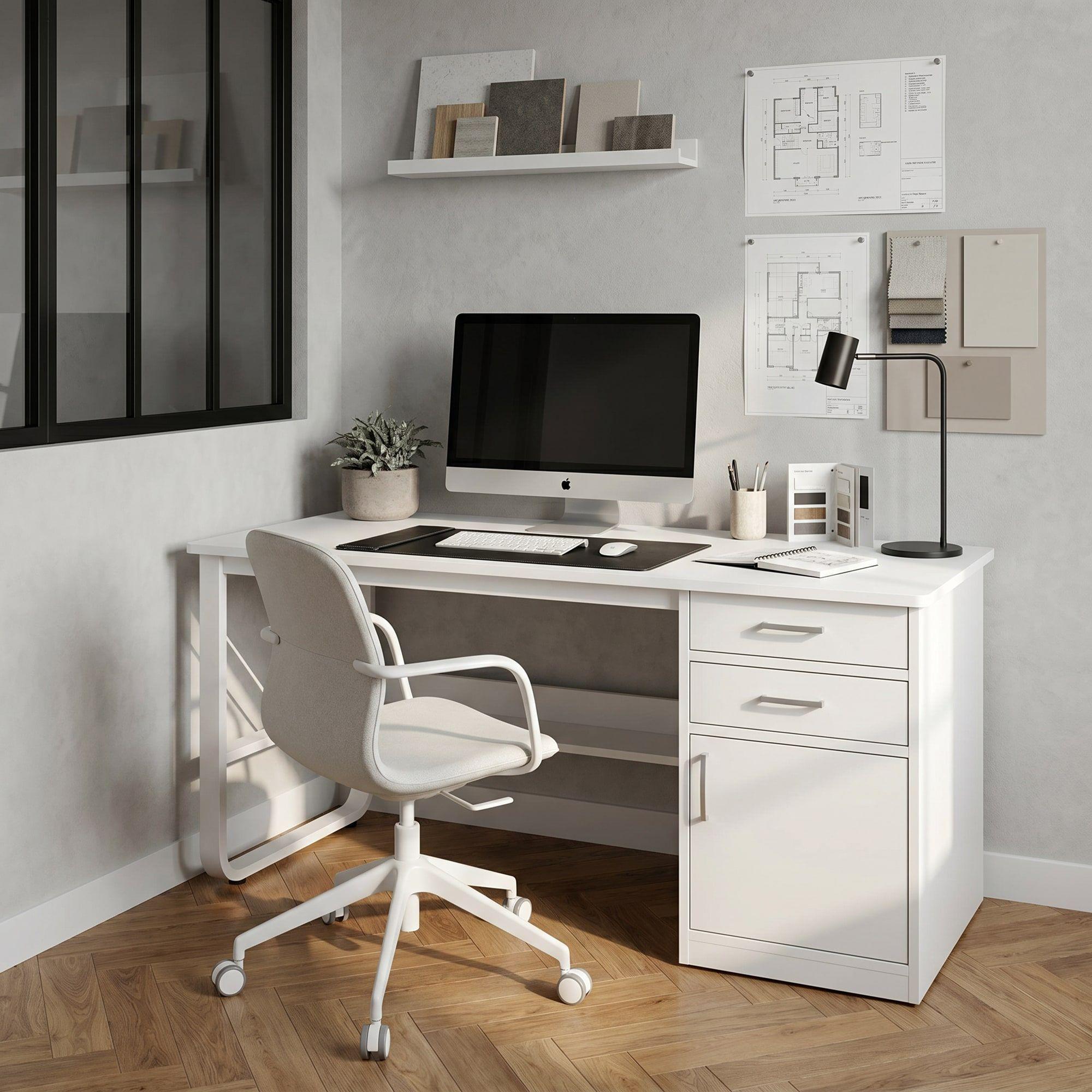 Escritorio Moderno Con Cajoneras 100x60x72cm Para Oficina Blanco-4