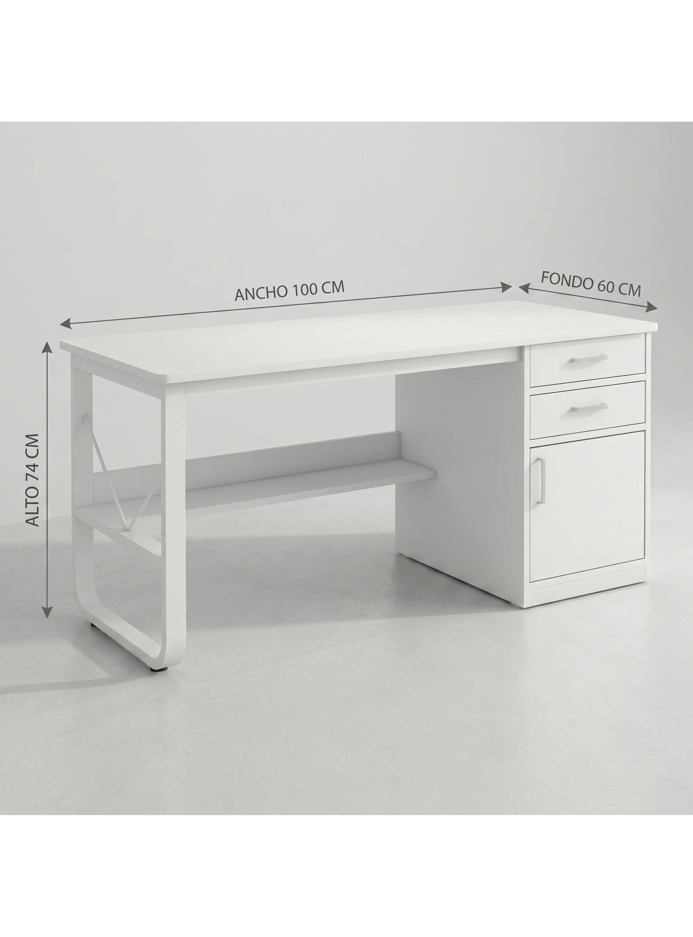 Escritorio Moderno Con Cajoneras 100x60x72cm Para Oficina Blanco-2