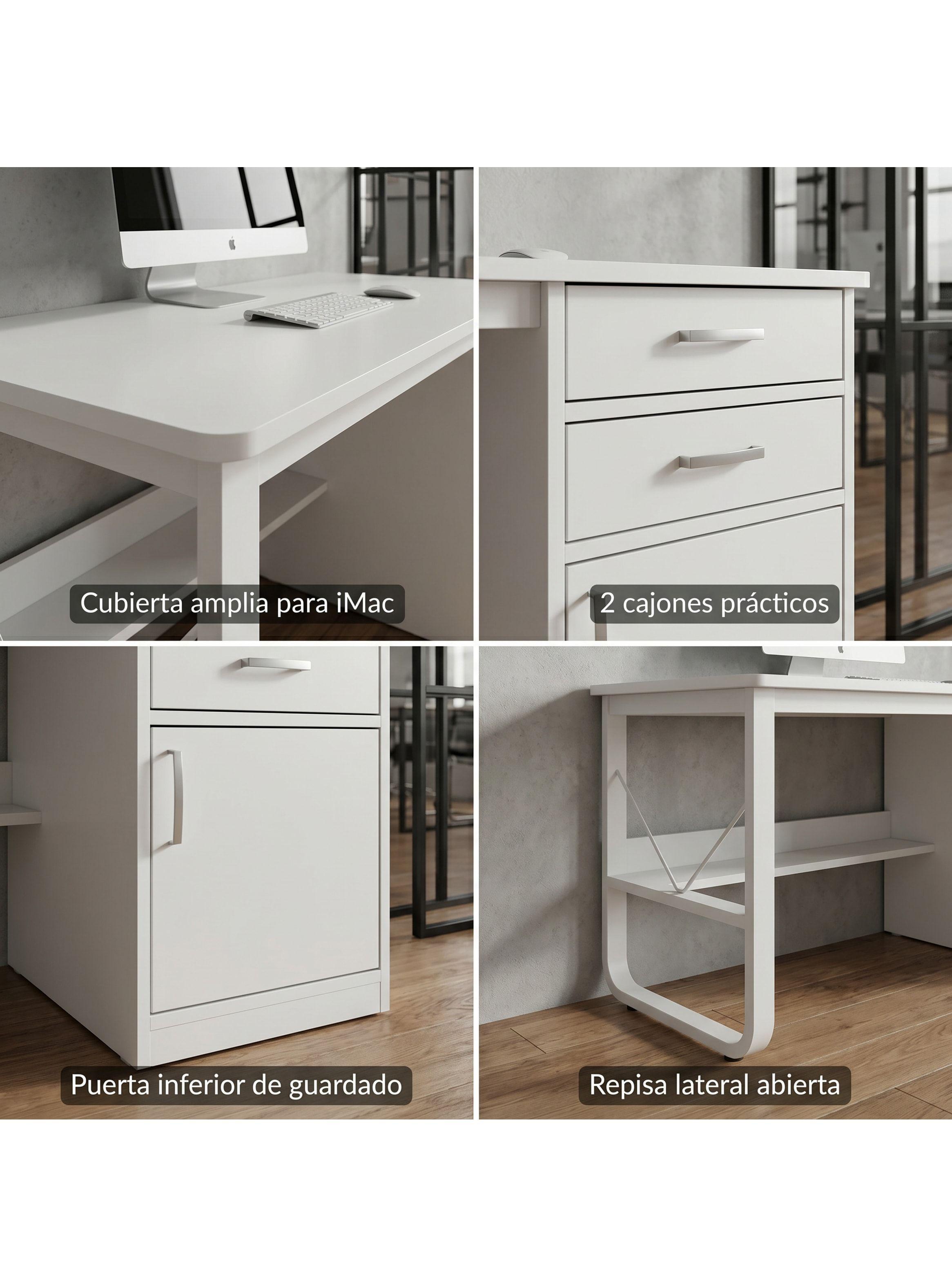 Escritorio Moderno Con Cajoneras 100x60x72cm Para Oficina Blanco-3