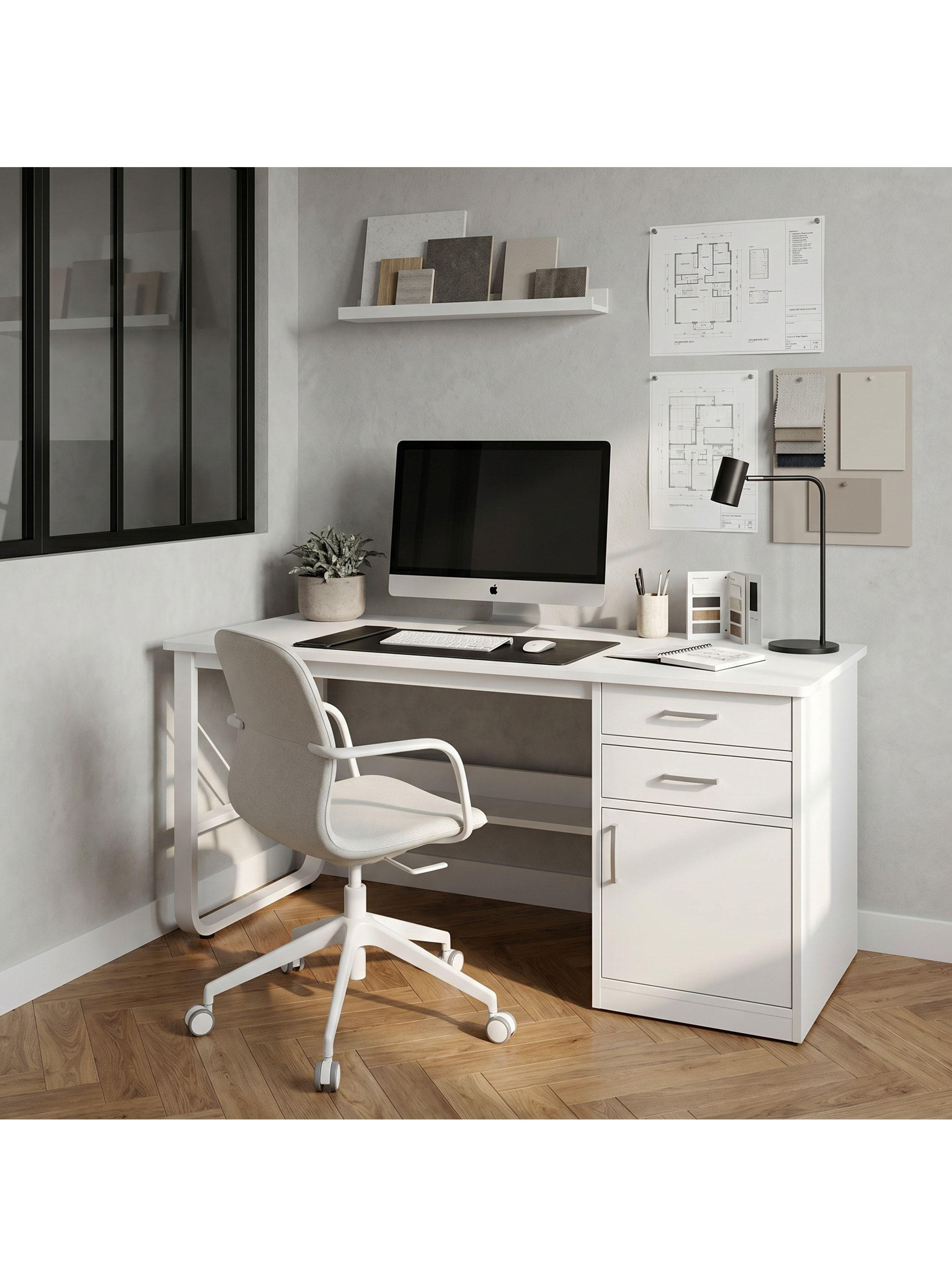 Escritorio Moderno Con Cajoneras 100x60x72cm Para Oficina Blanco-4