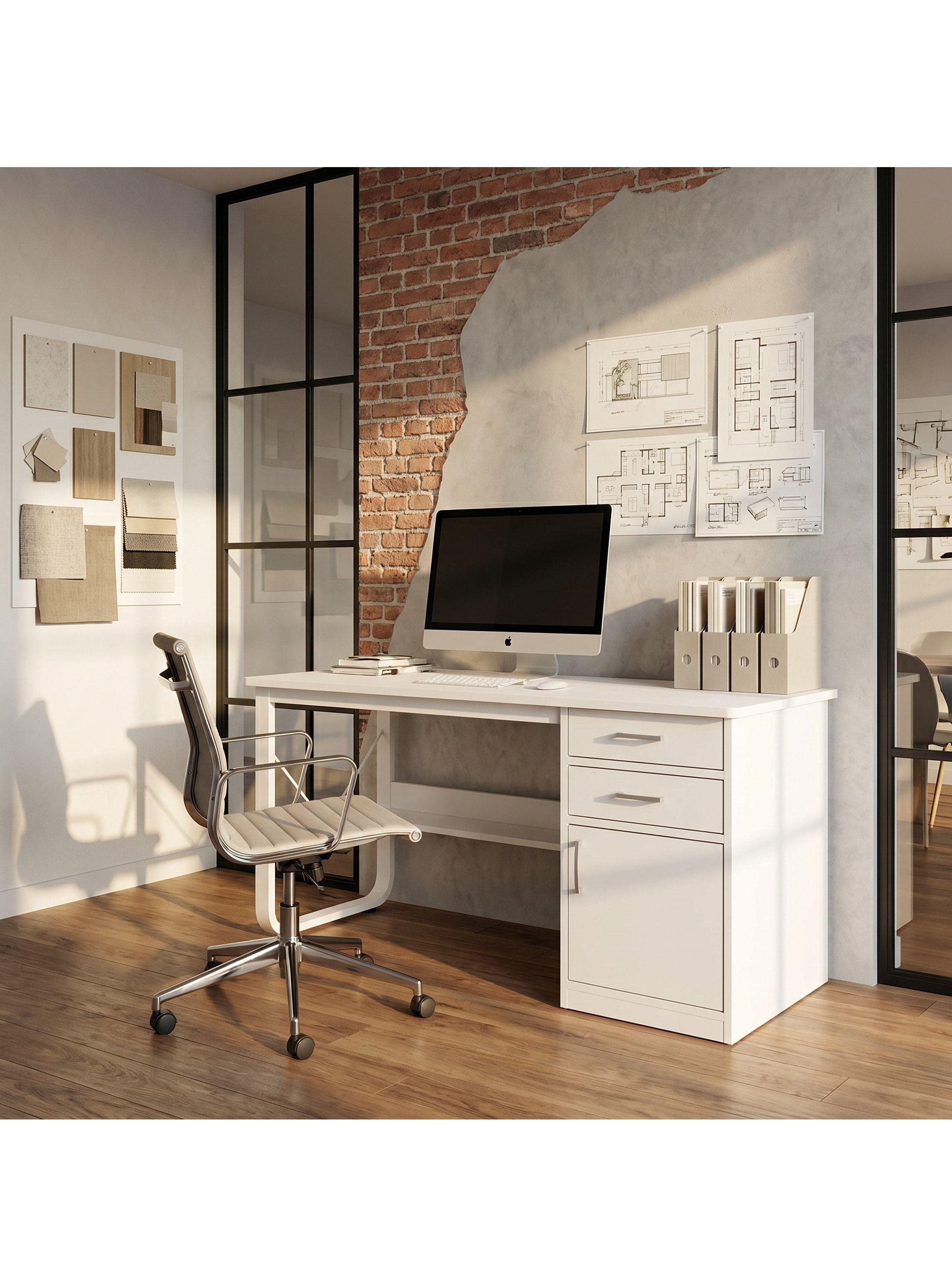 Escritorio Moderno Con Cajoneras 100x60x72cm Para Oficina Blanco-6