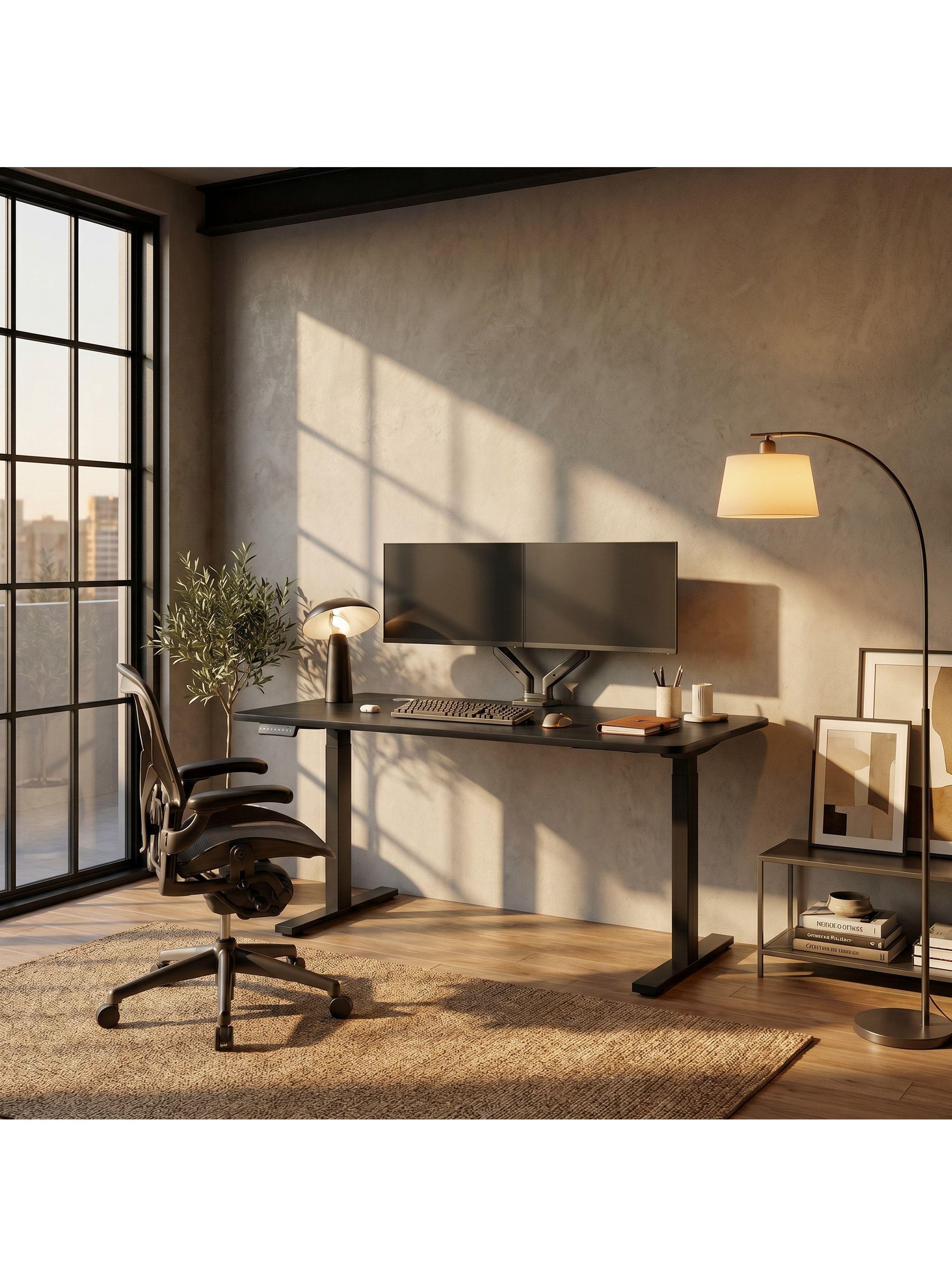 Escritorio Altura Ajustable Eléctrico 140cm Profesional Color Marrón Oscuro Homer Design Hrsjz002-4