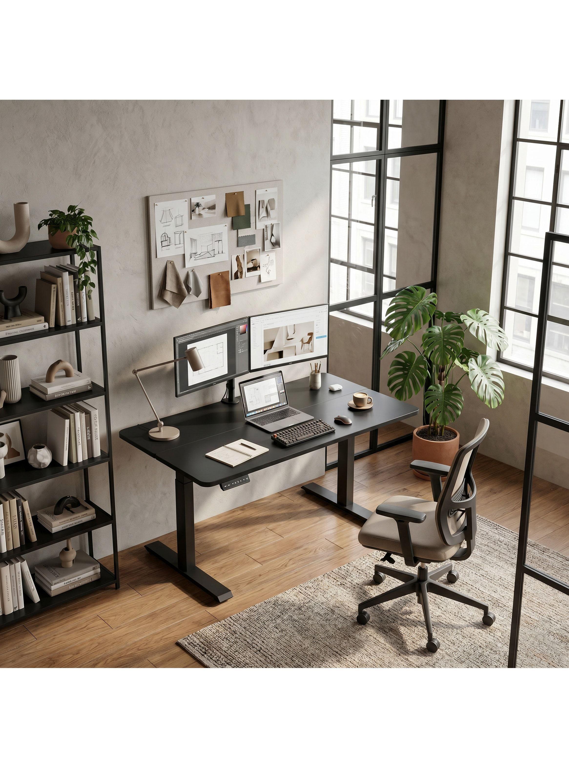 Escritorio Altura Ajustable Eléctrico 140cm Profesional Color Marrón Oscuro Homer Design Hrsjz002-6