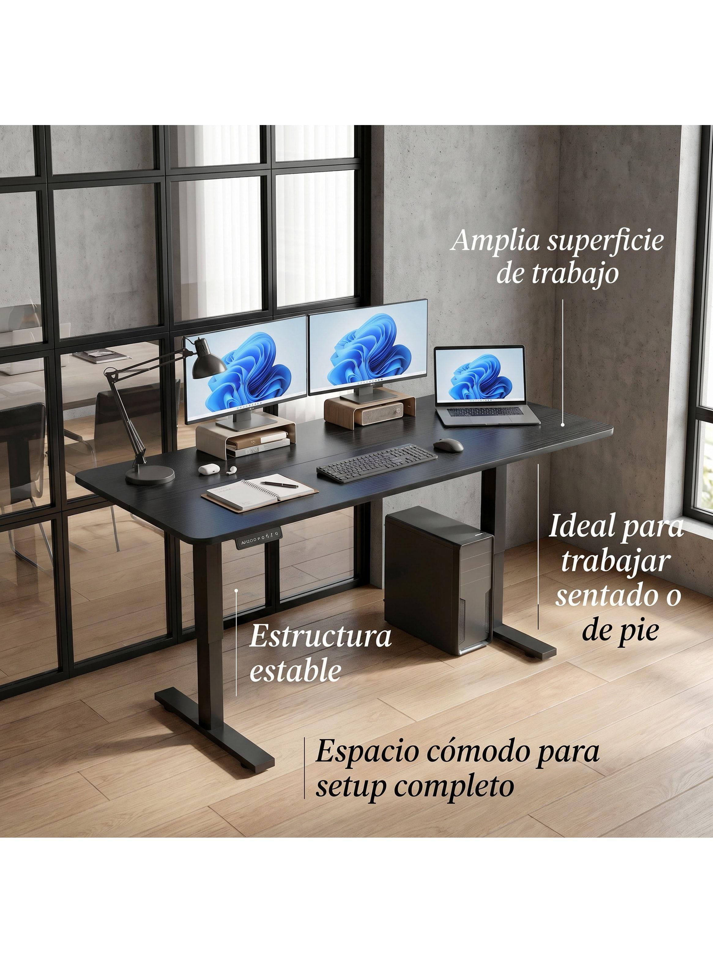 Escritorio Altura Ajustable Eléctrico 140cm Profesional Color Marrón Oscuro Homer Design Hrsjz002-7