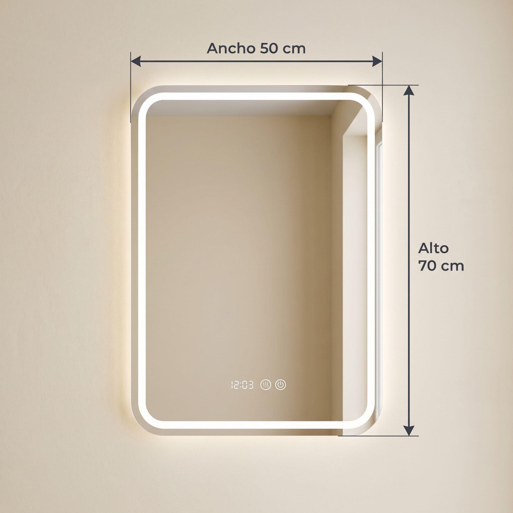 Espejo Baños Inteligente Luz Variable Antiempañante 50x70 Cm Marco Vertical-2